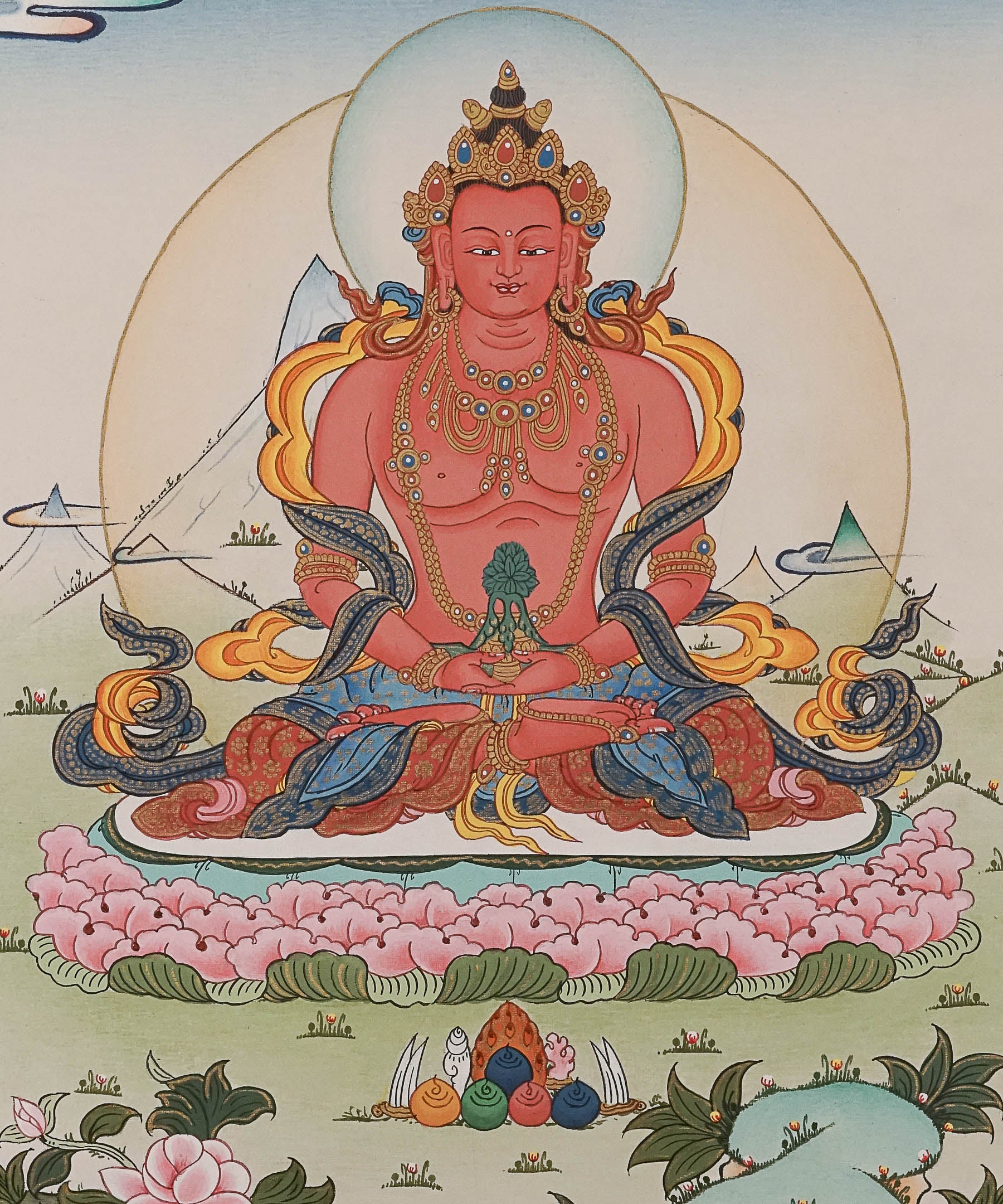 Amitayus Buddha Thangka - Handpainted Art