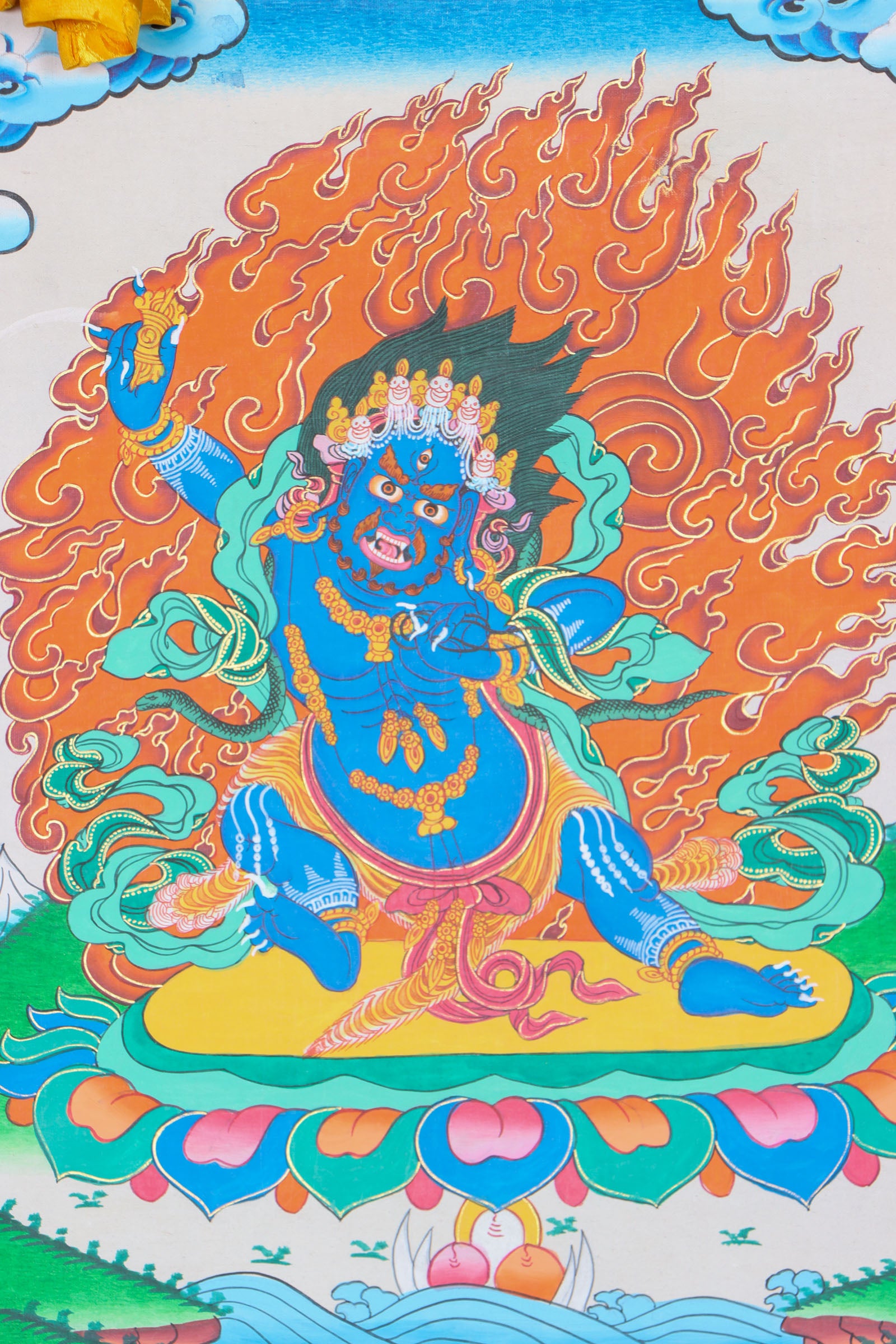 Vajrapani Brocade Thangka Painting for wall hanging decor.