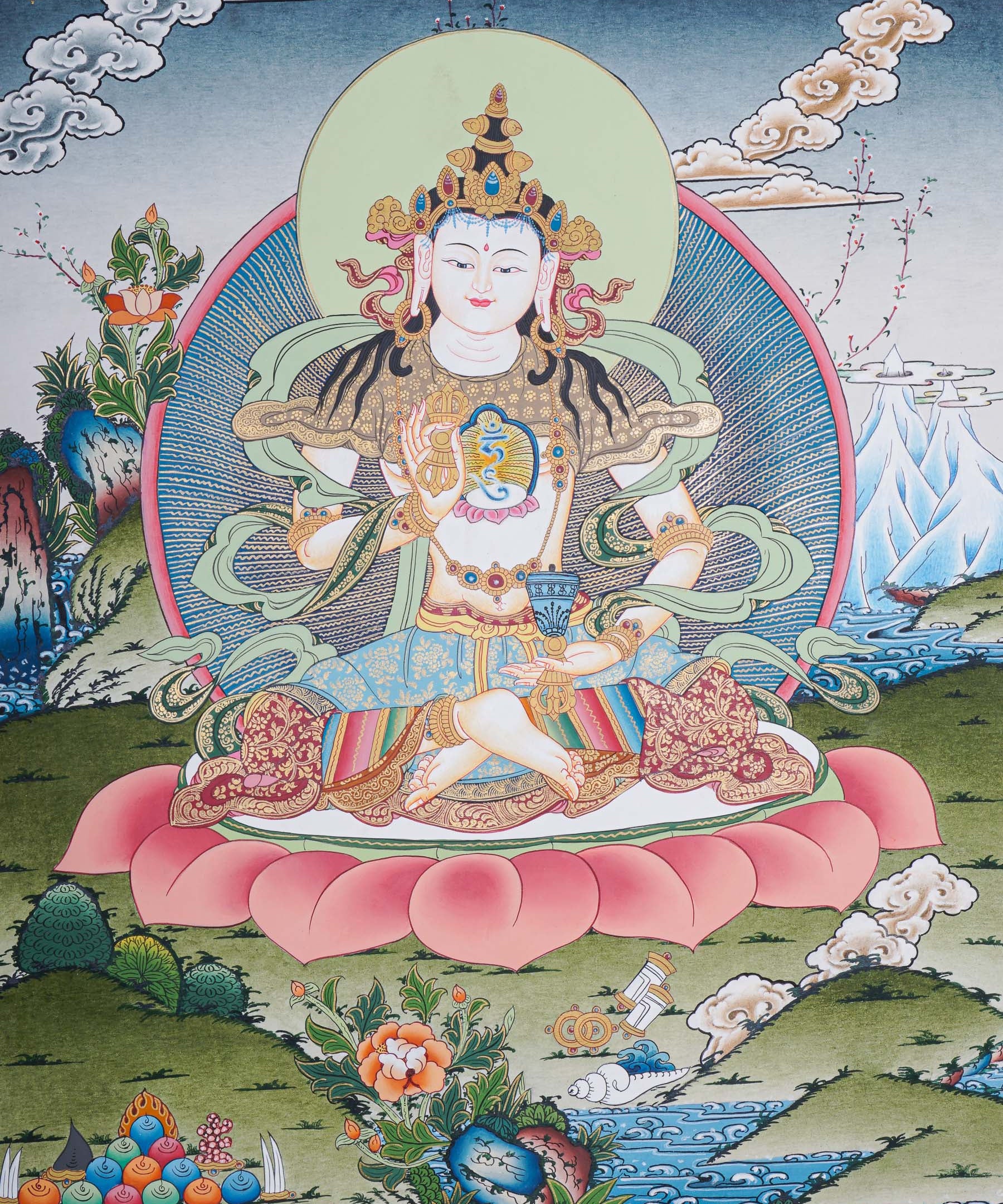 Vajrasattva Thangka - Handpainted art