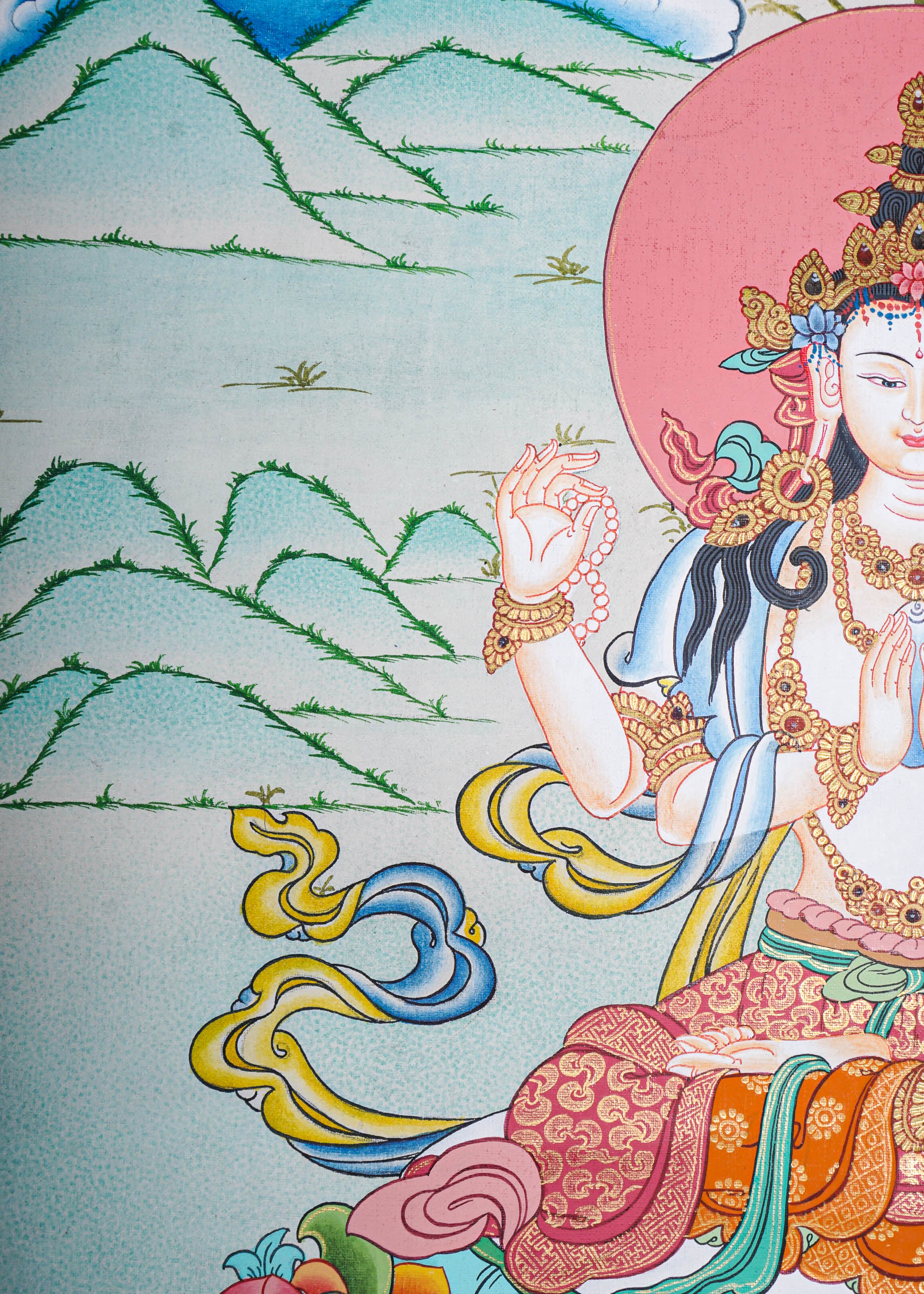 Chengresi Thangka painting on canvas - Himalayas Shop