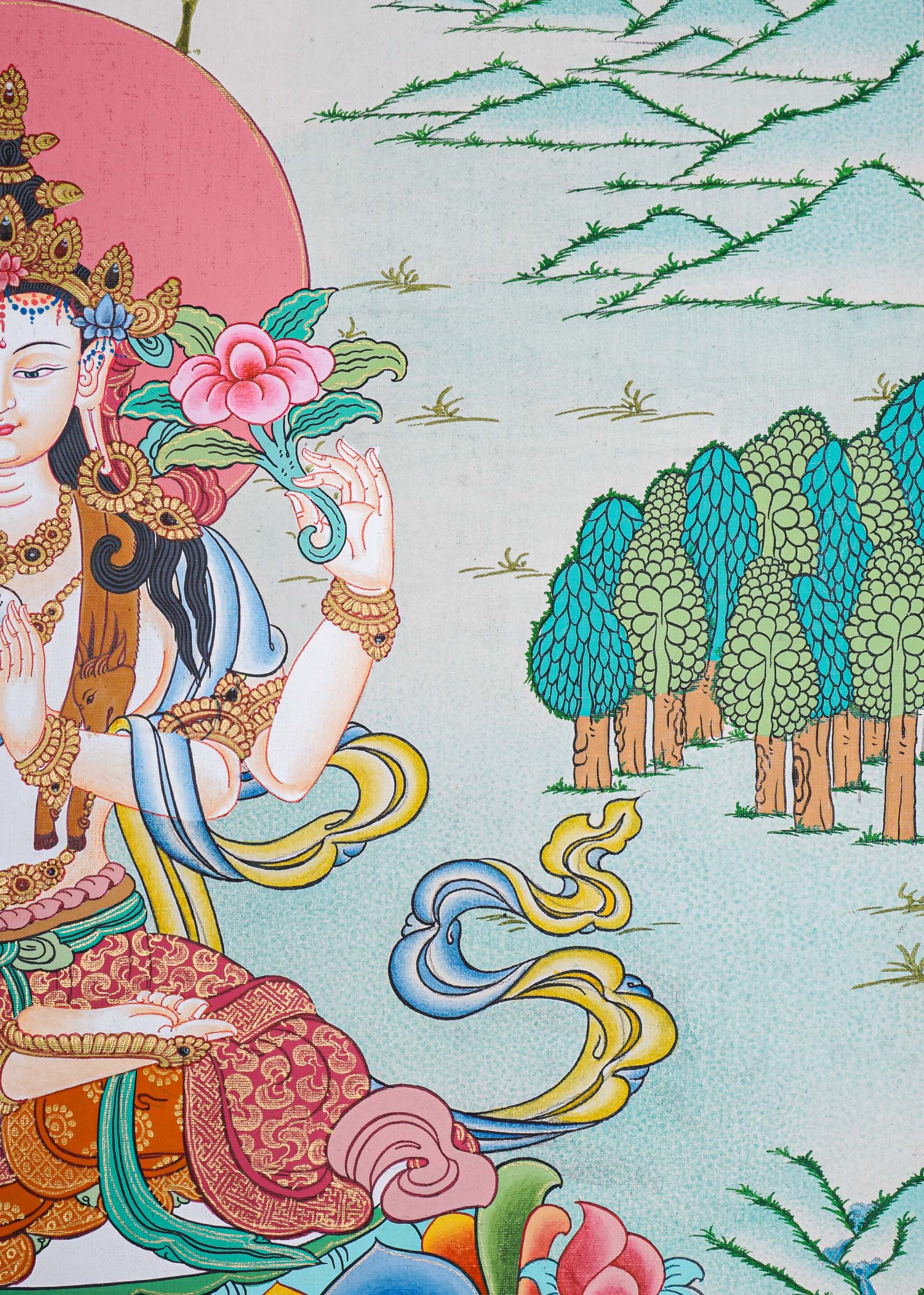 Chengresi Thangka painting on canvas - Himalayas Shop