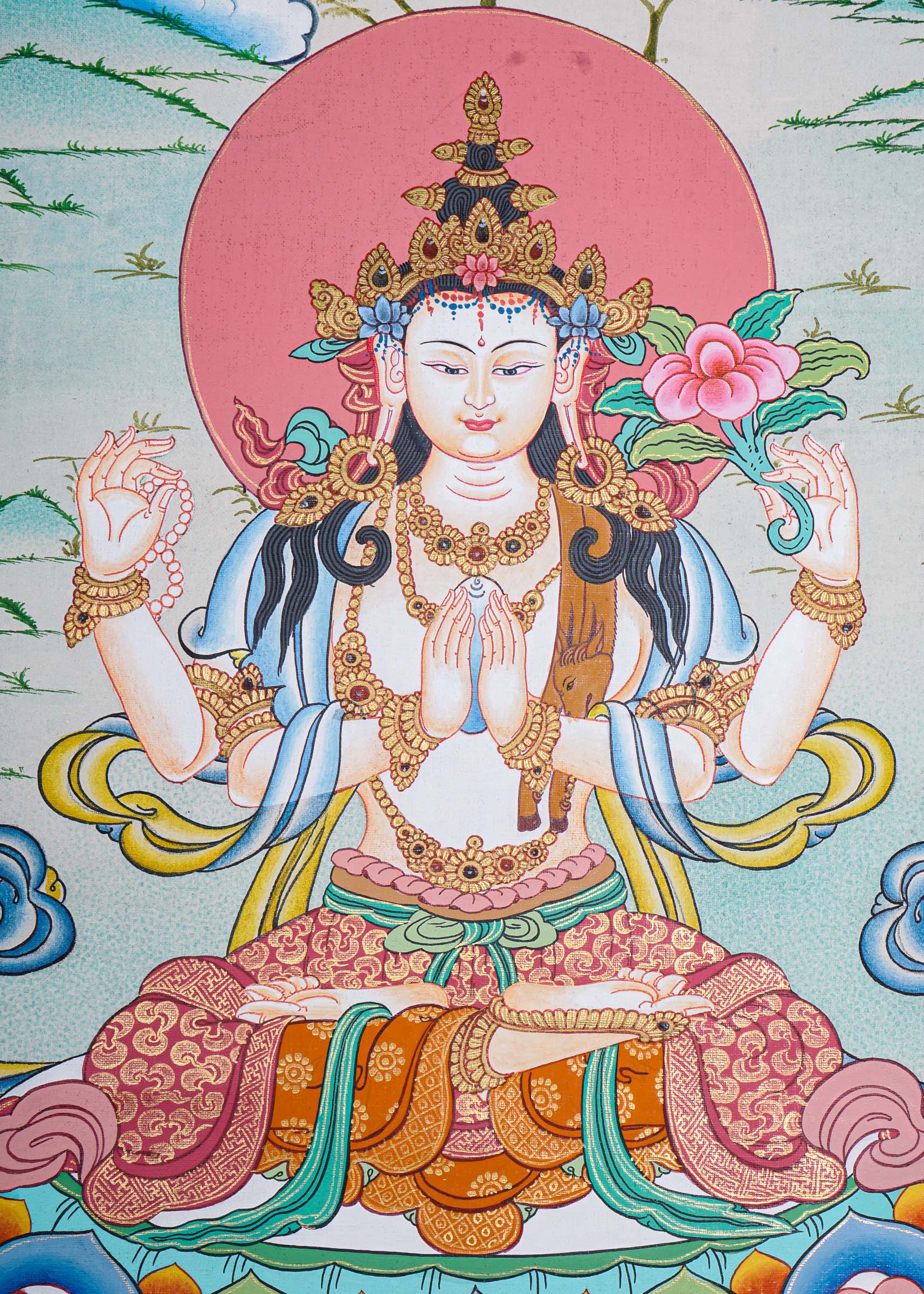 Chengresi Thangka painting on canvas - Himalayas Shop