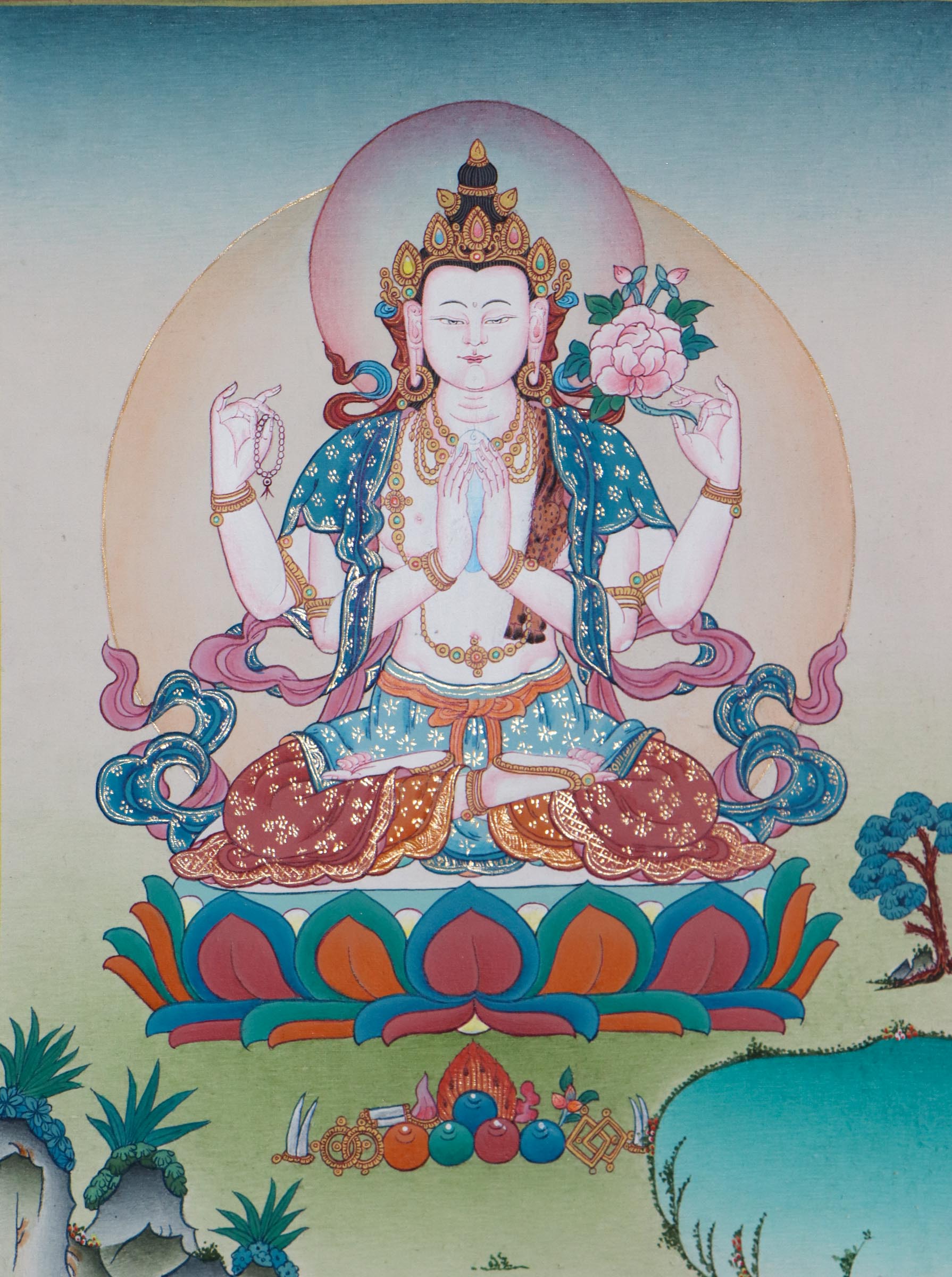 Chengrezig Boddhisattva of Compassion - Authentic Karma Gadri  Thagka