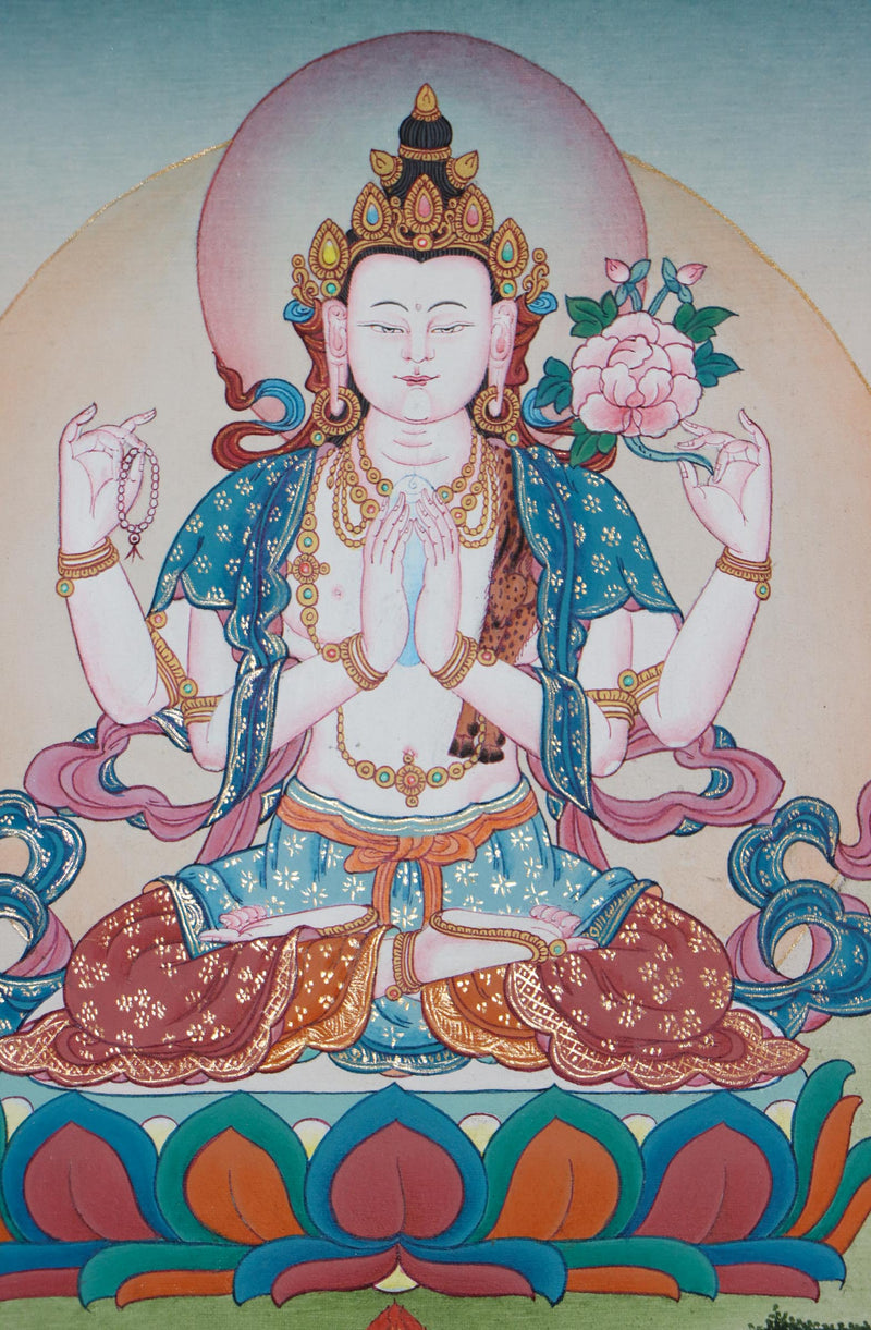Chengrezig Boddhisattva of Compassion - Authentic Karma Gadri Thagka