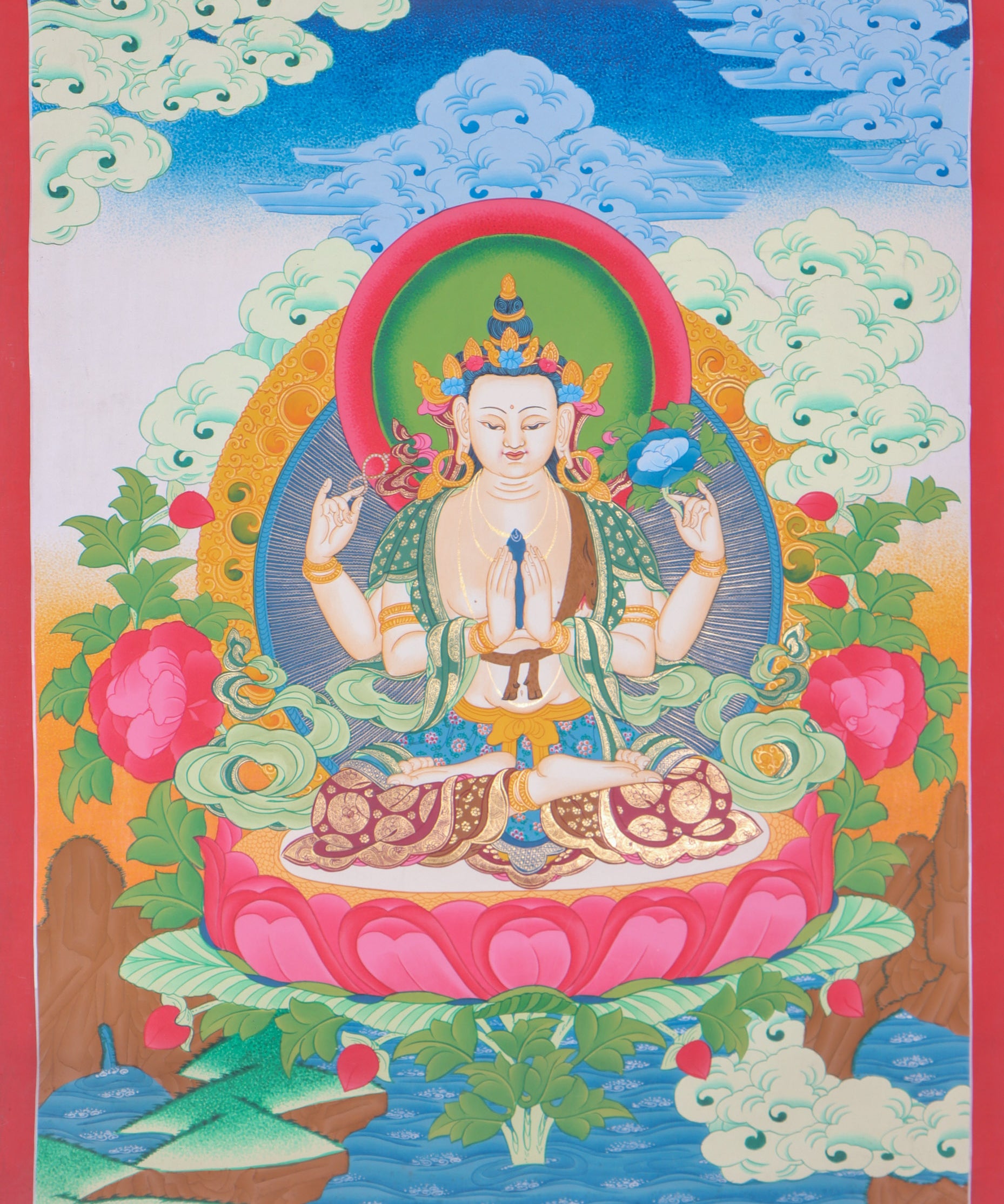 Chengresi Thangka Painting for wall decor.