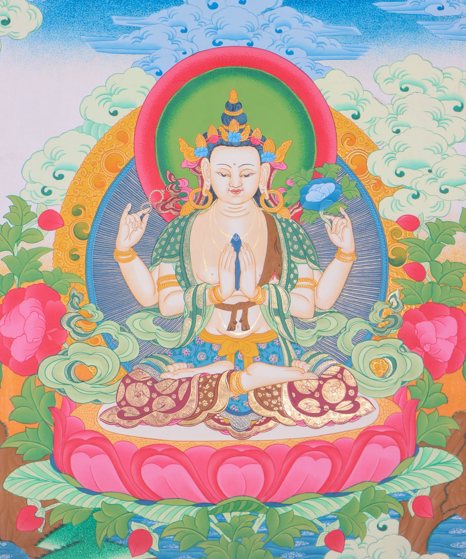 Chengresi Thangka Painting for wall decor.