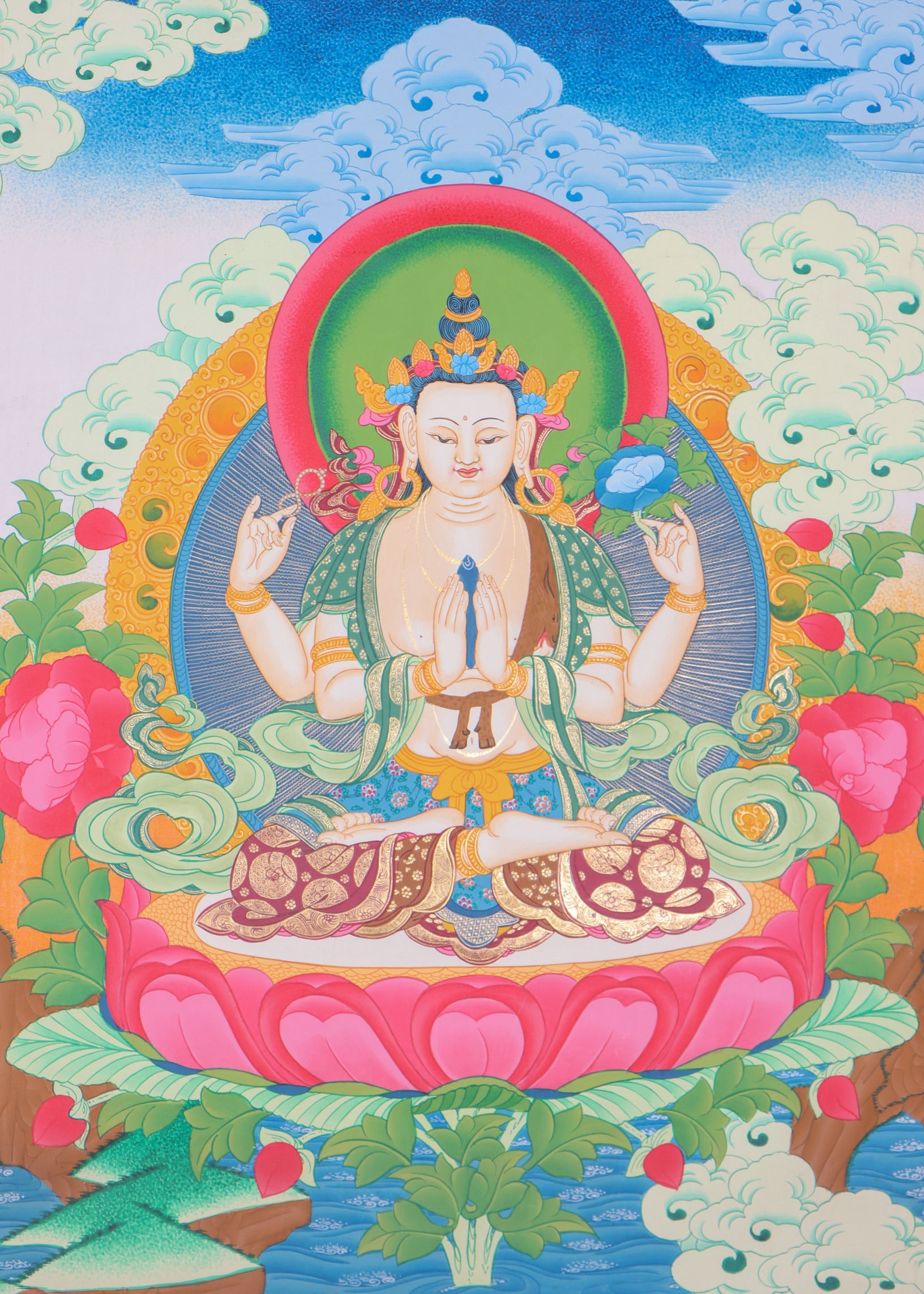 Chengresi Thangka Painting for wall decor.