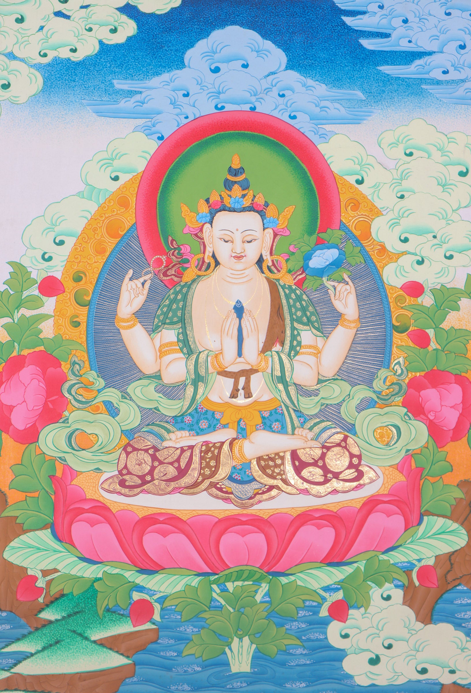 Chengresi Thangka Painting for wall decor.
