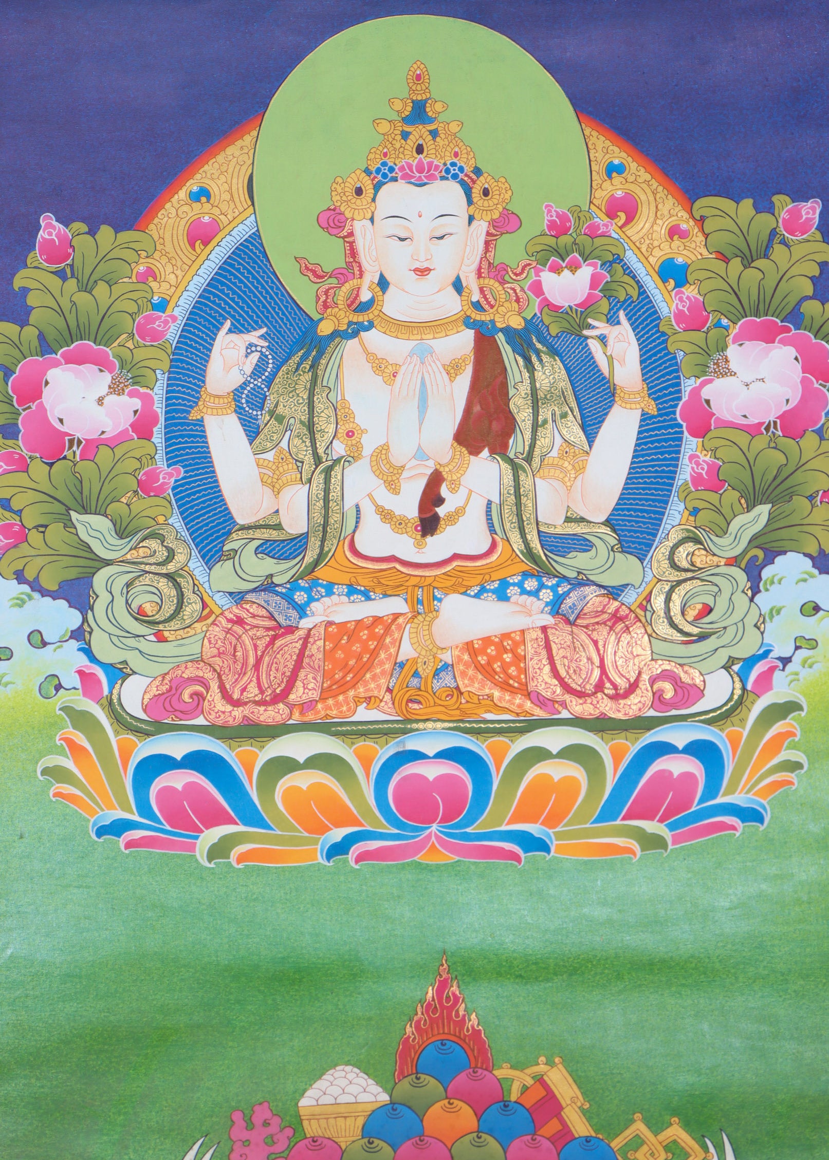 Chengresi Thangka Painting for spiritual practices.