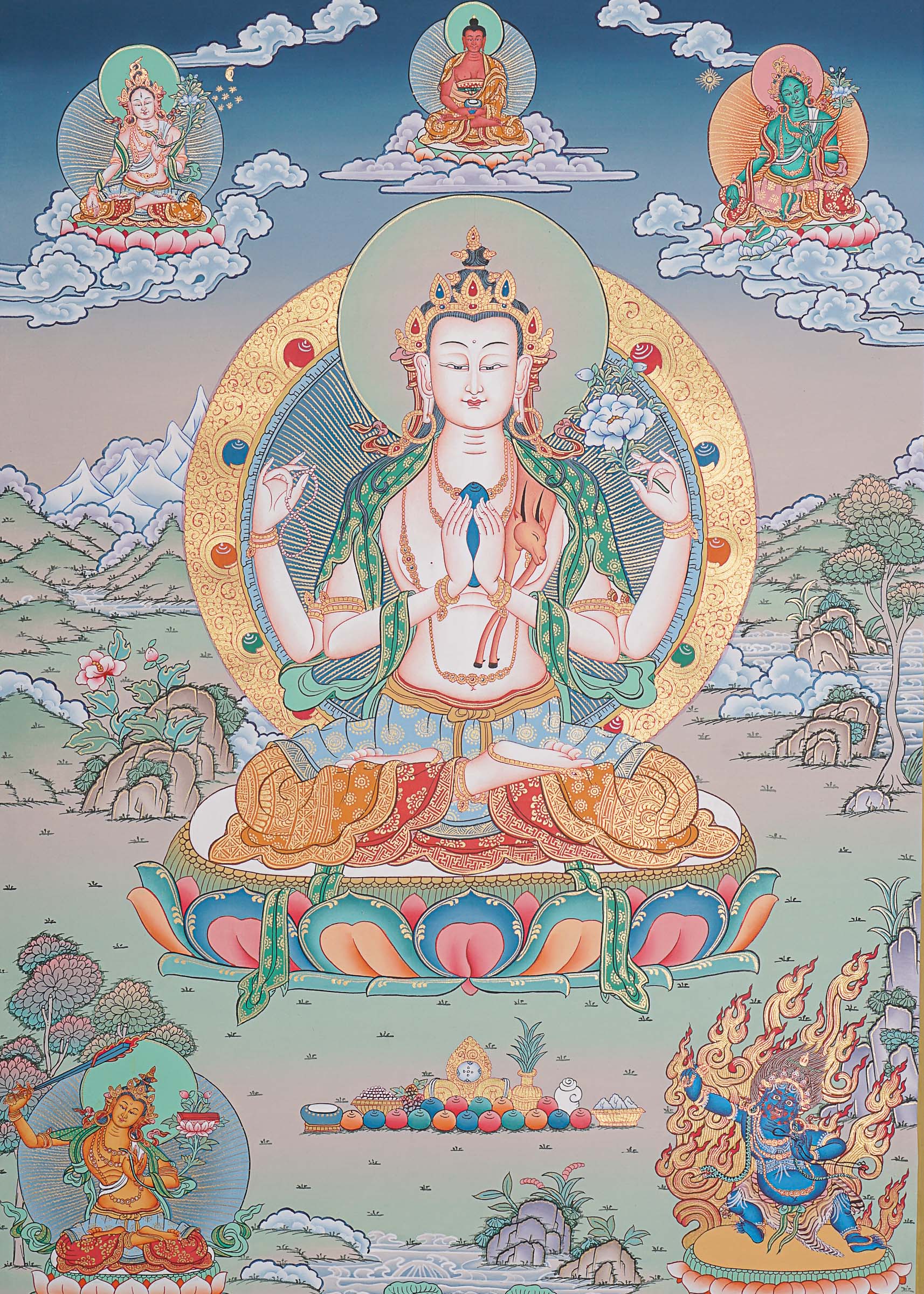 Chengresi Thangka Painting for prayer and meditation.