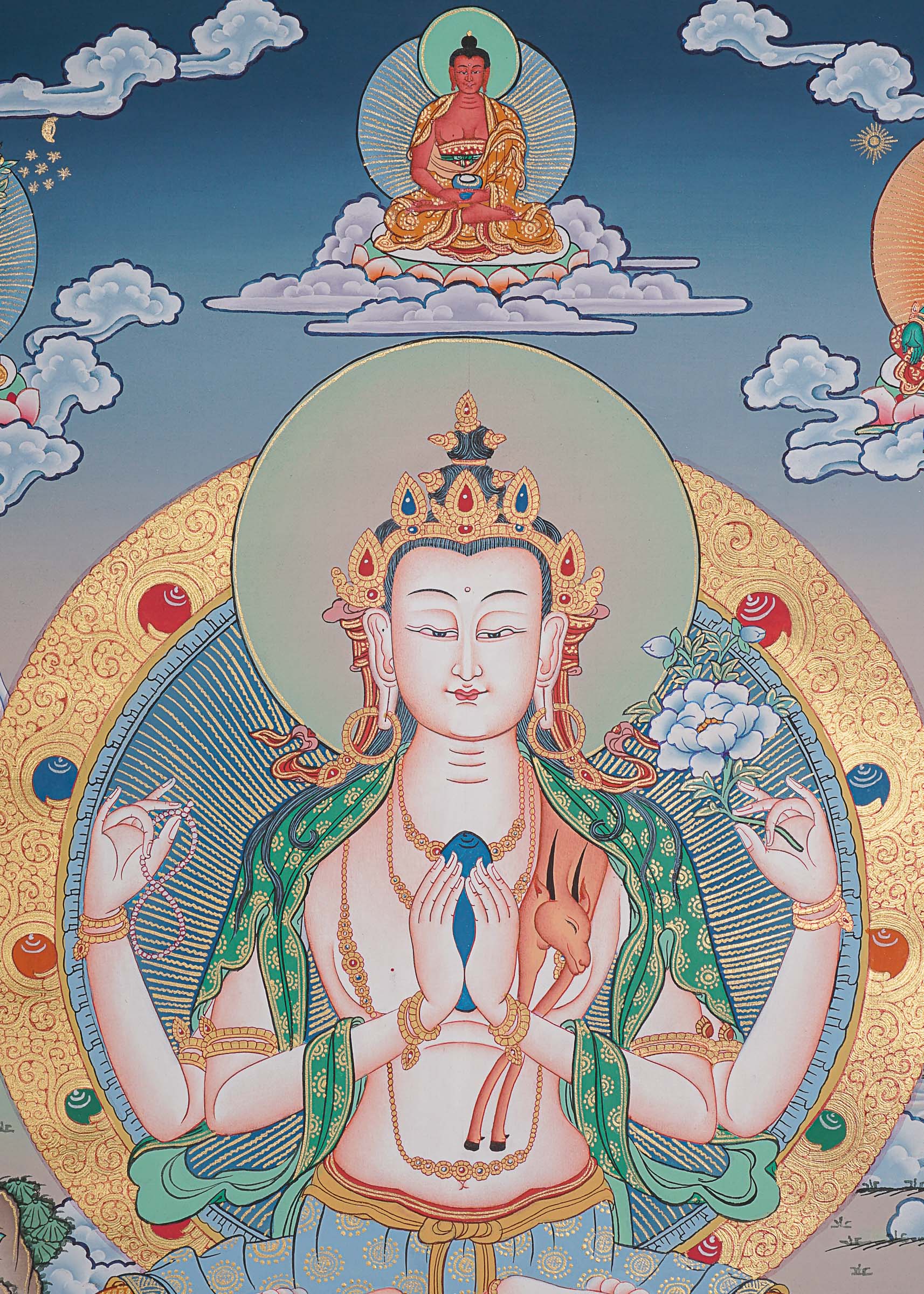 Chengresi Thangka Painting for prayer and meditation.