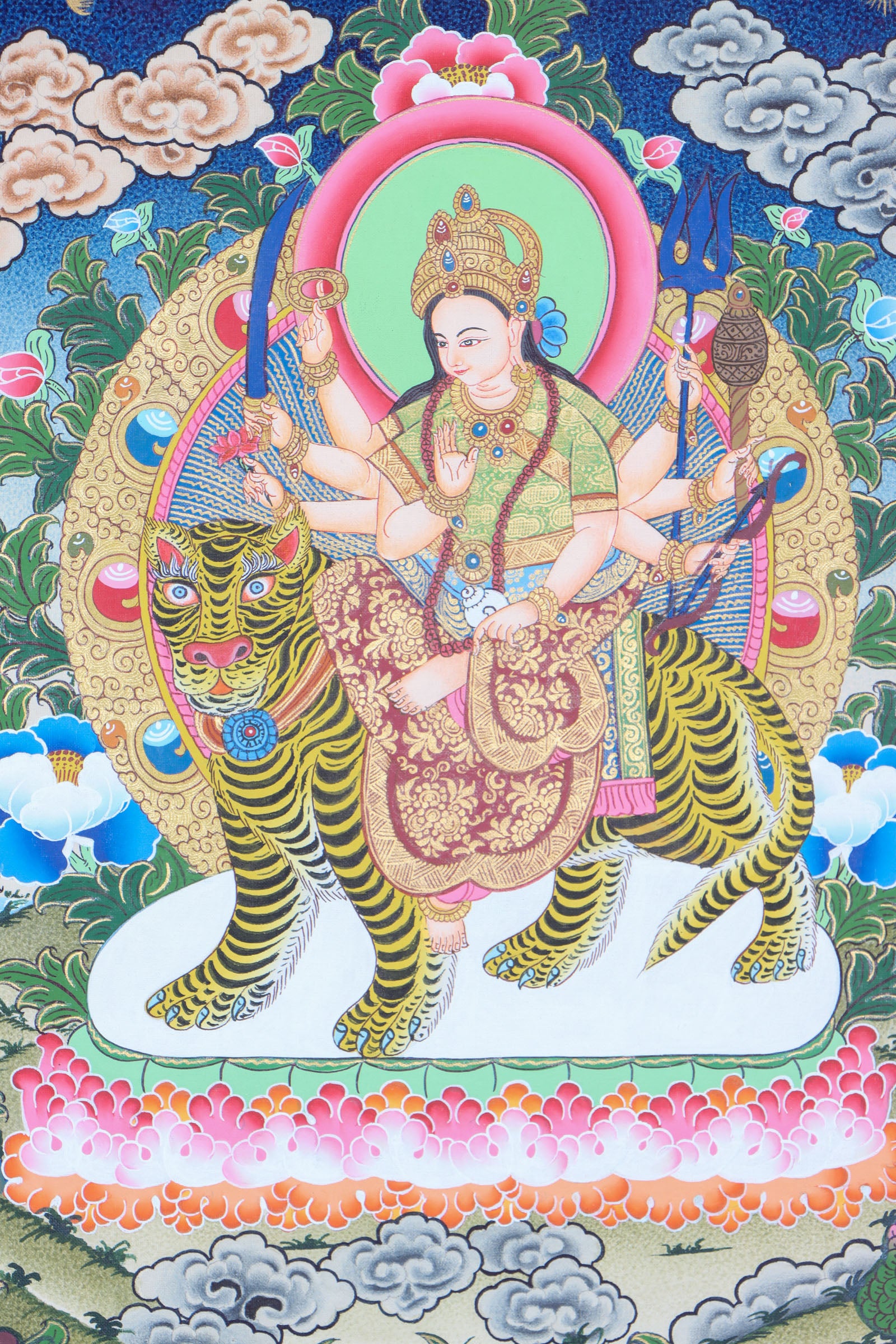 Hindu deity Durga Thangka for prayer and wall decor.