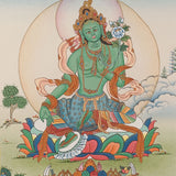 Green Tara Thangka Painting for wall hanging decor.
