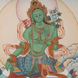 Green Tara Thangka Painting for wall hanging decor.