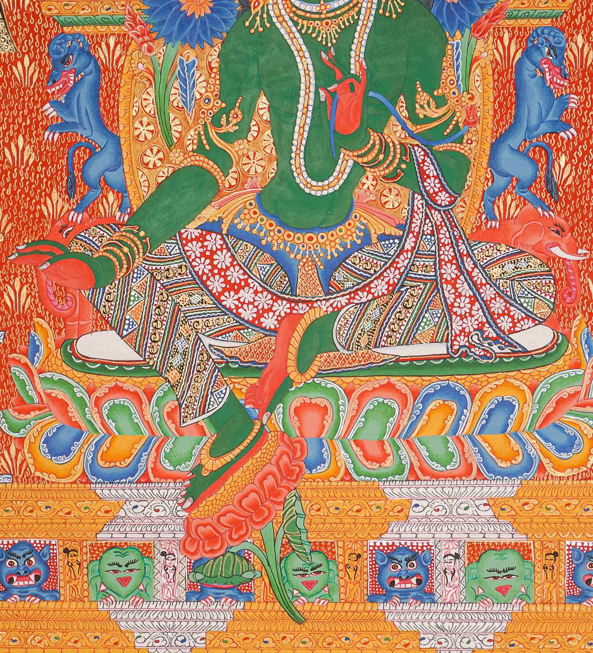 Green Tara (Temple) Thangka Painting - Cotton Canvas Painting