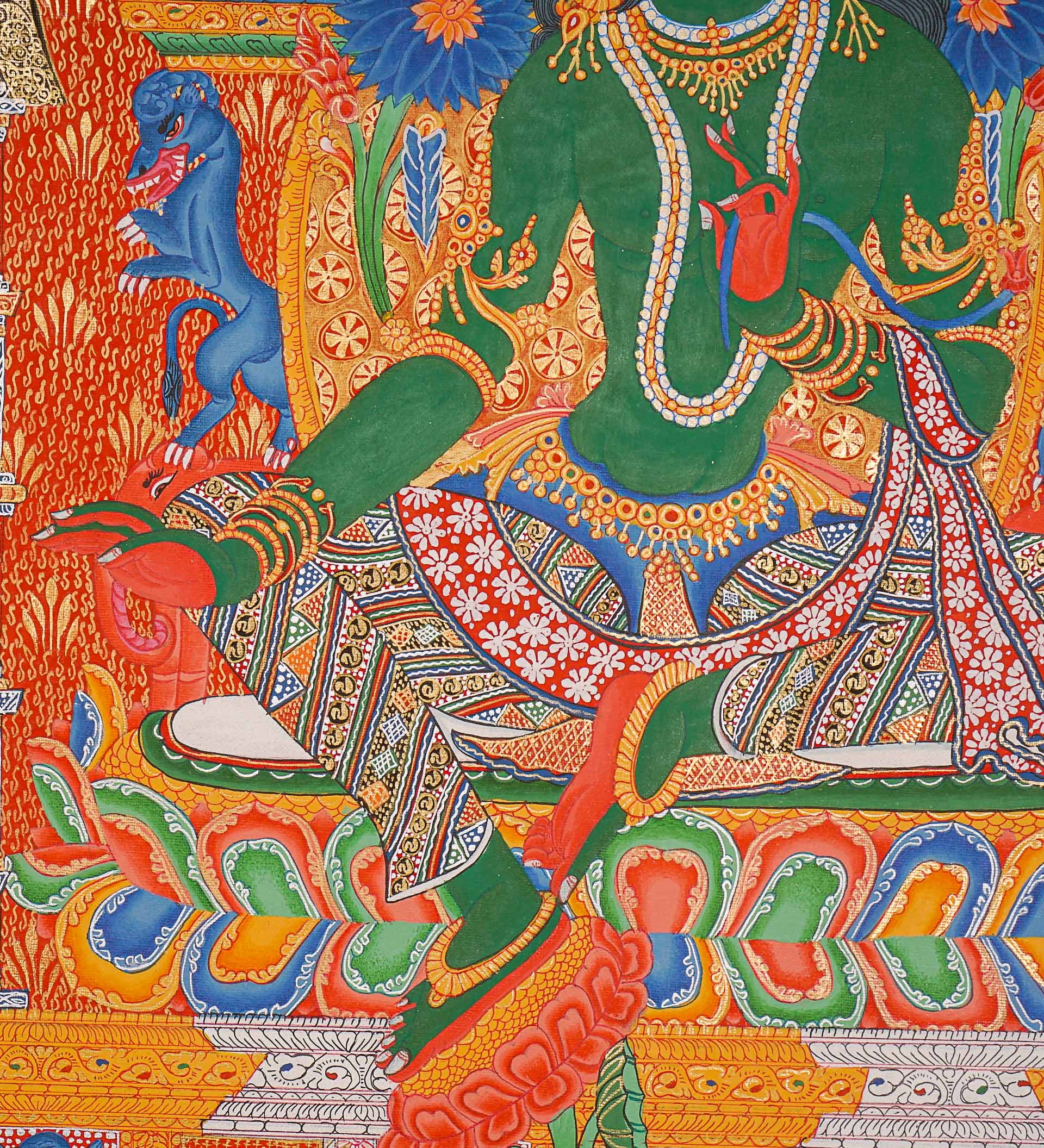 Green Tara (Temple) Thangka Painting - Cotton Canvas Painting