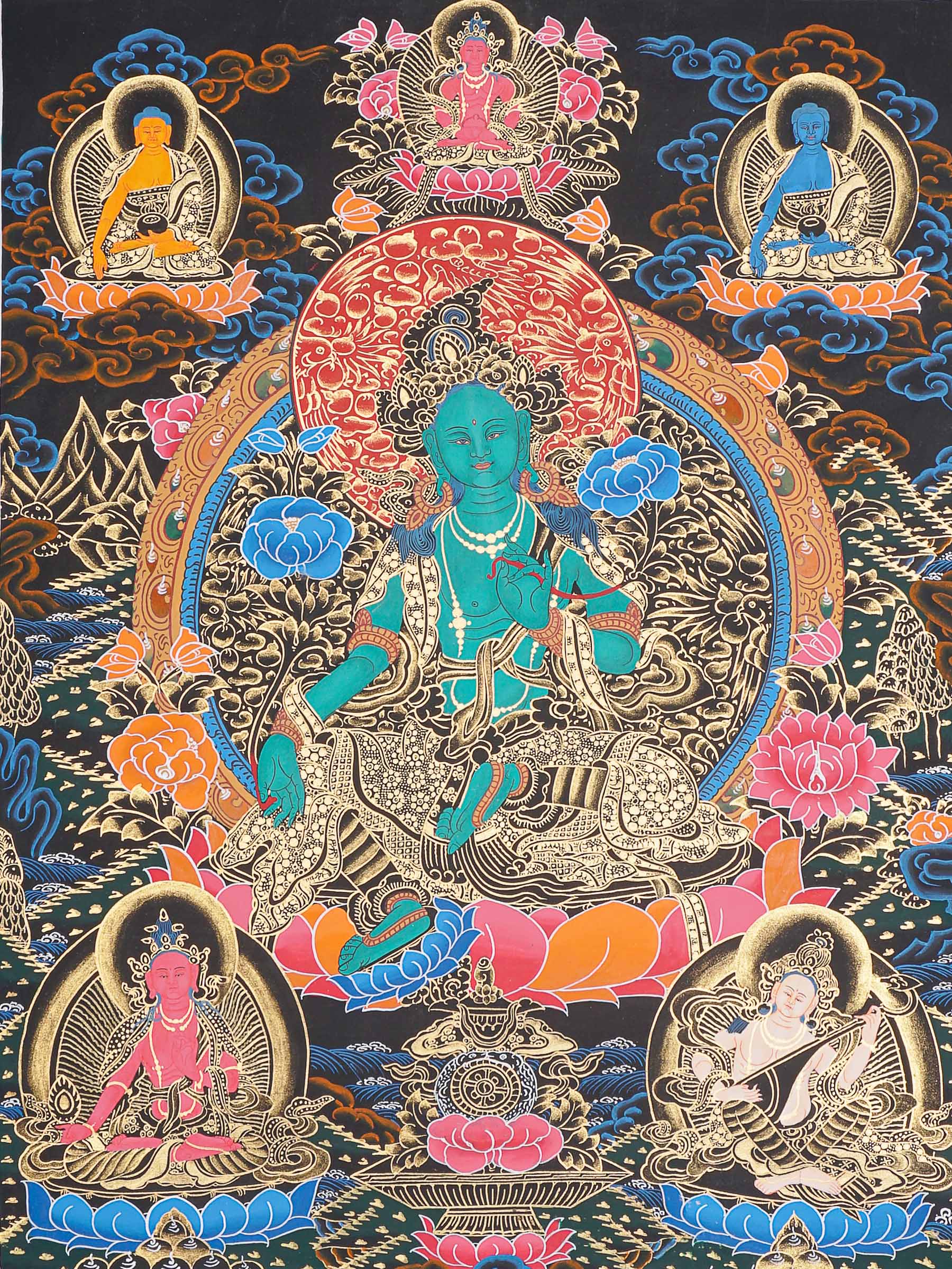 Green Tara Thangka for prayer and meditation.