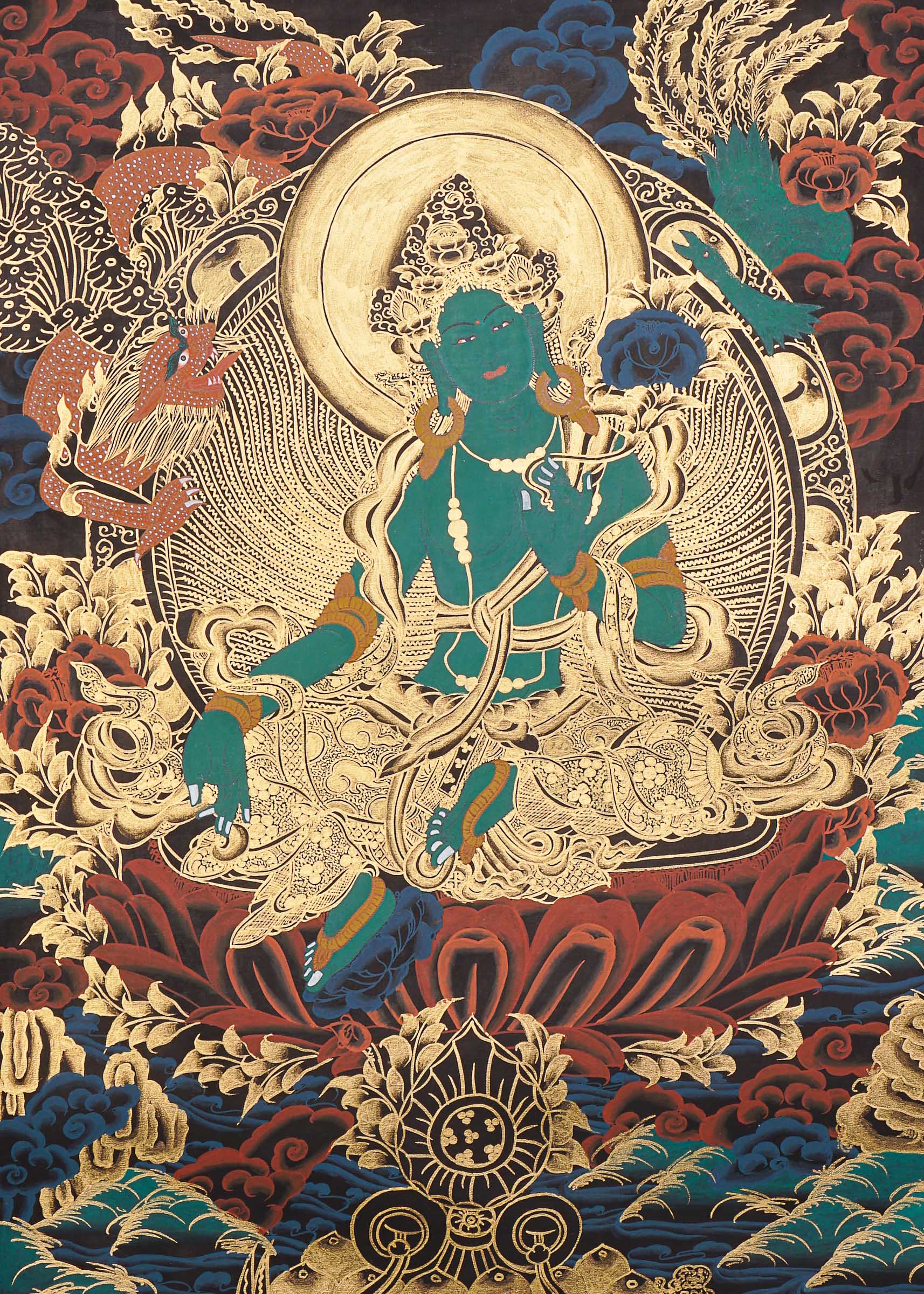 Green Tara Thangka Painting - Tibetan Art
