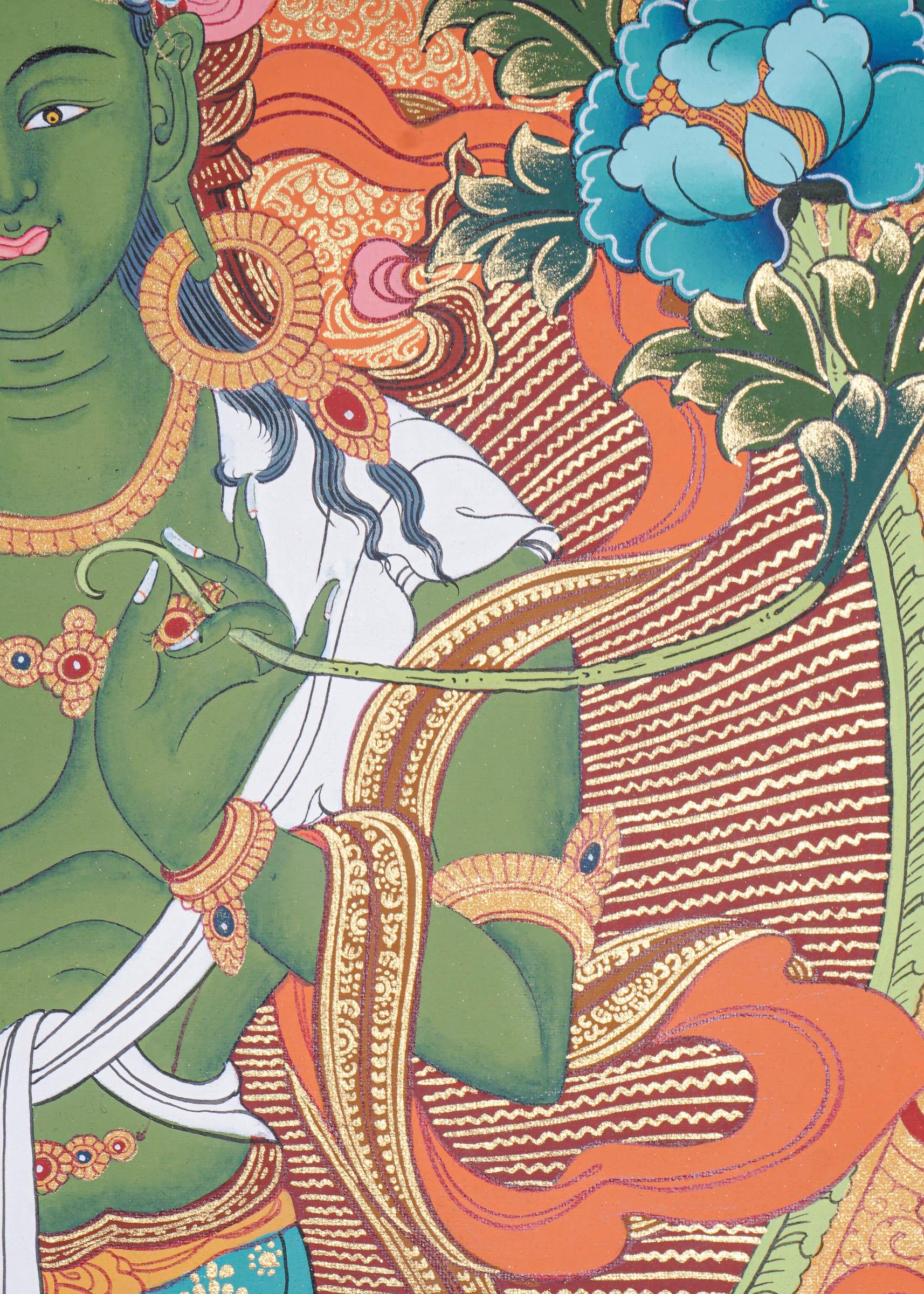 Green Tara Thangka Painting for prayer and meditation.