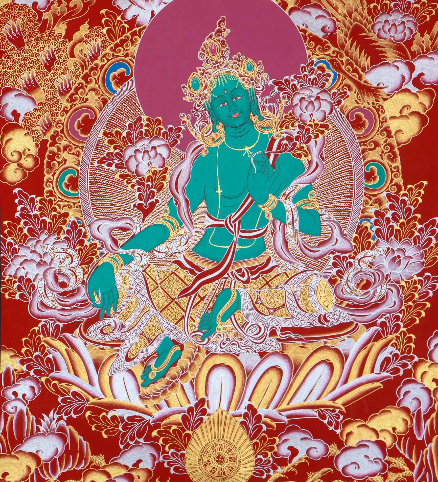 Green Tara Thangka - Best handpainted thangka painting - HimalayasShop