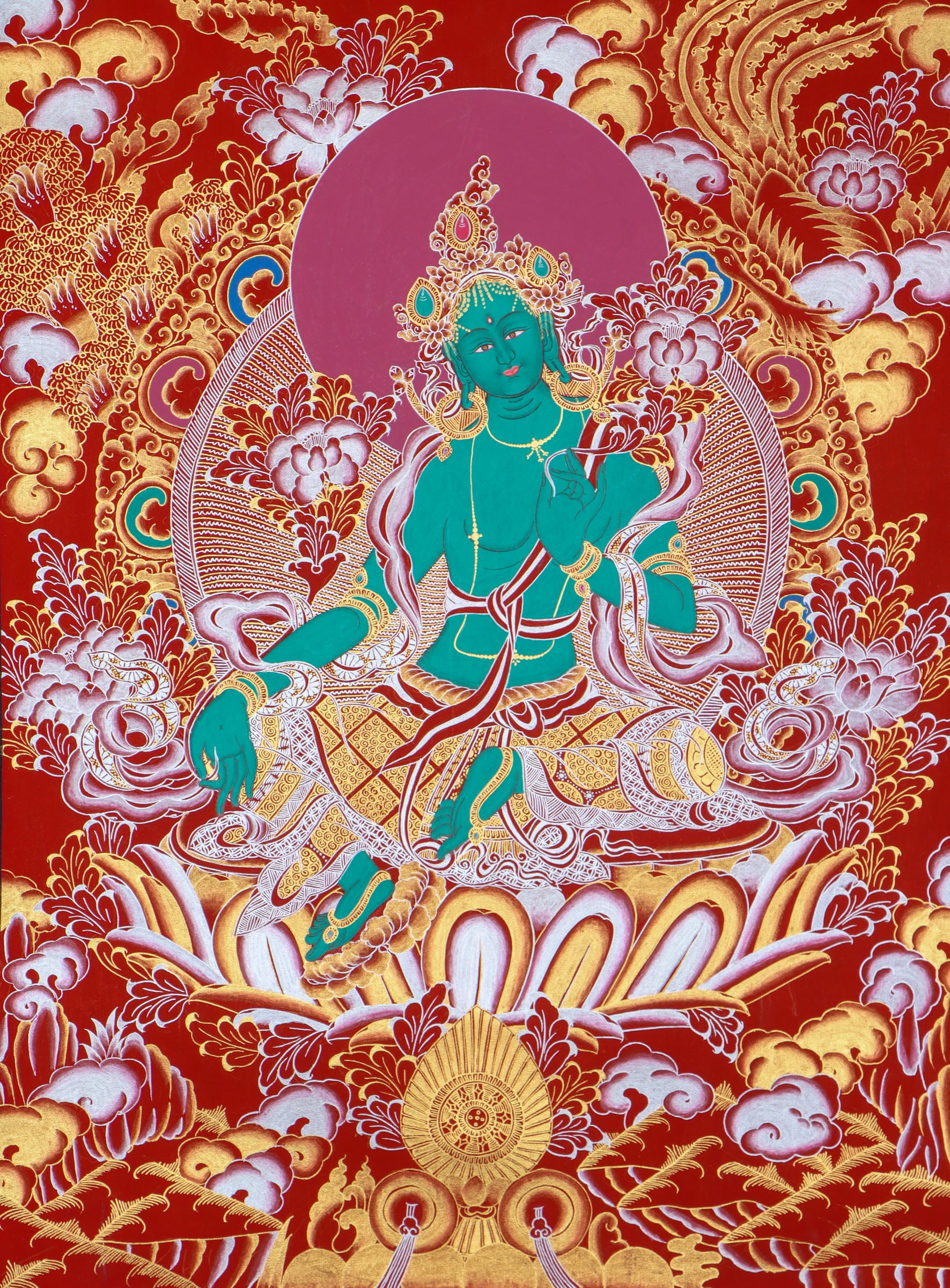 Green Tara Thangka - Best handpainted thangka painting - HimalayasShop