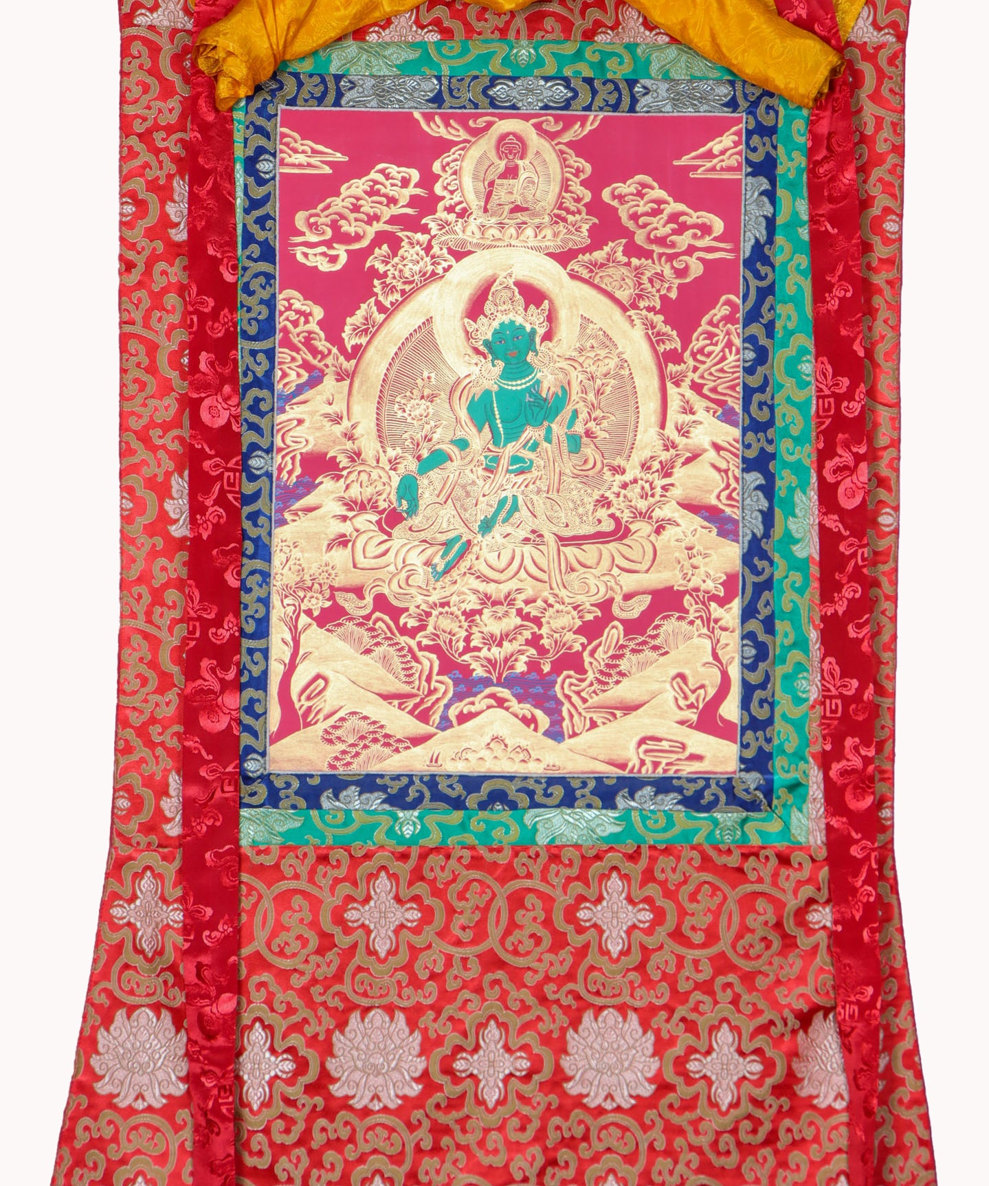Green Tara Brocade Thangka Painting for meditation.