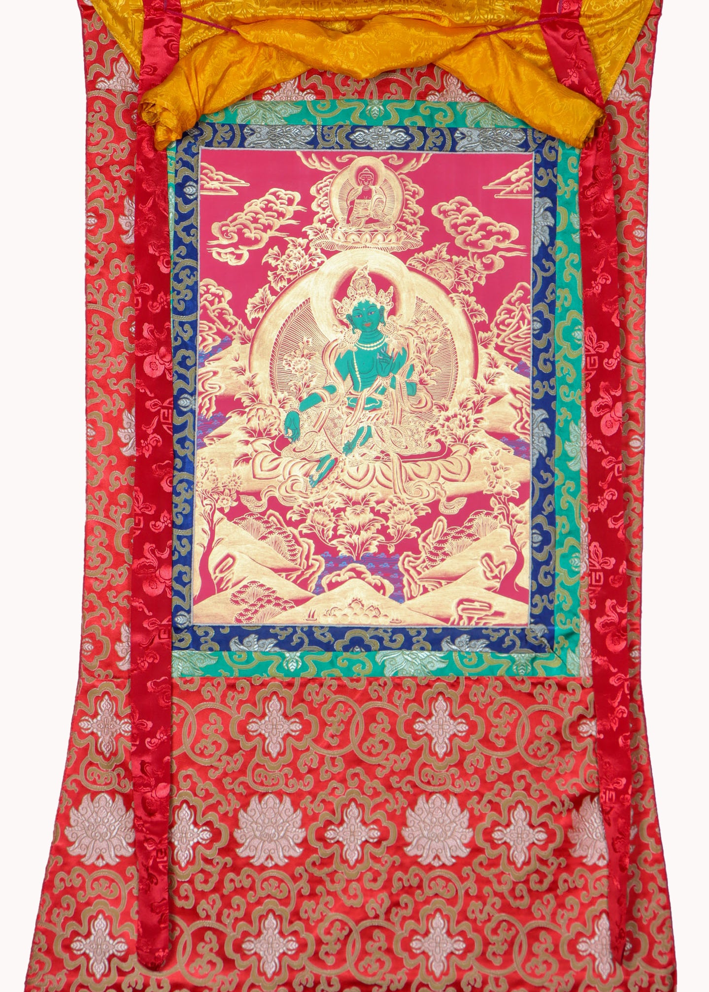 Green Tara Brocade Thangka Painting for meditation.