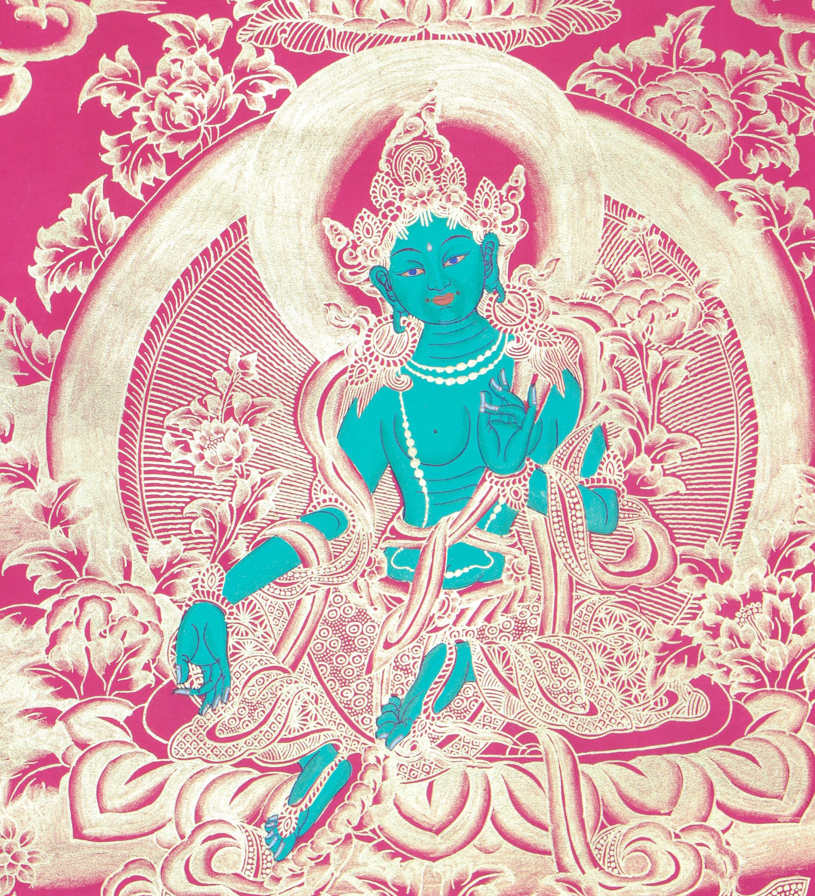 Green Tara Brocade Thangka Painting for meditation.