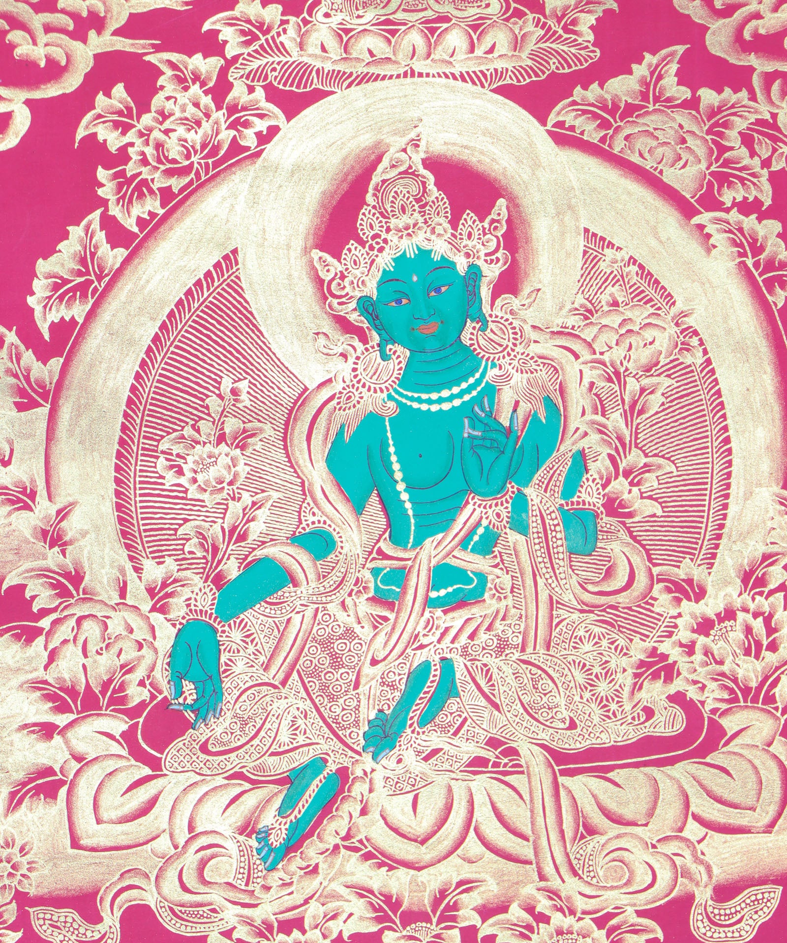 Green Tara Brocade Thangka Painting for meditation.