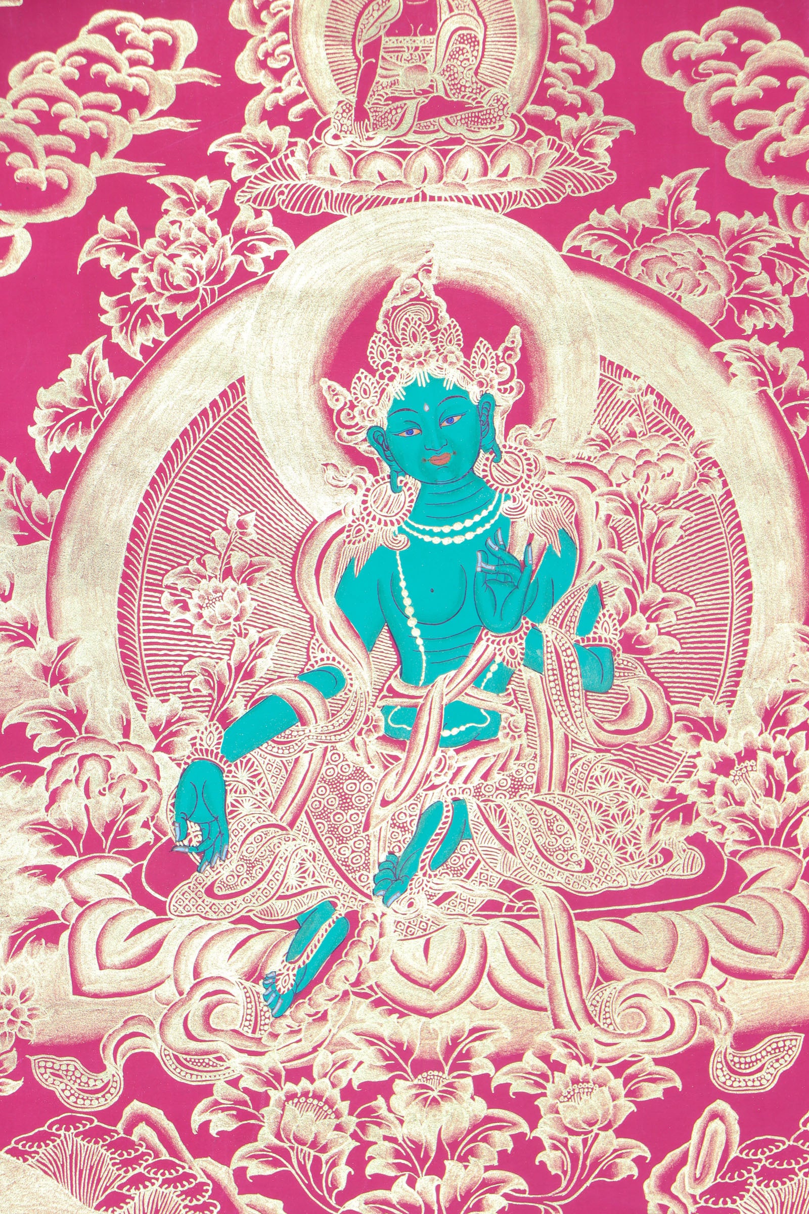 Green Tara Brocade Thangka Painting for meditation.