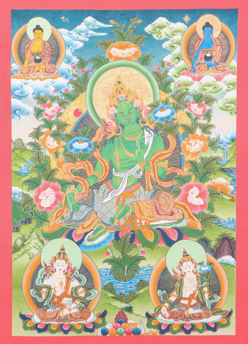 Green Tara Thangka for wall decor.