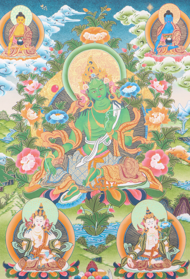 Green Tara Thangka for wall decor.