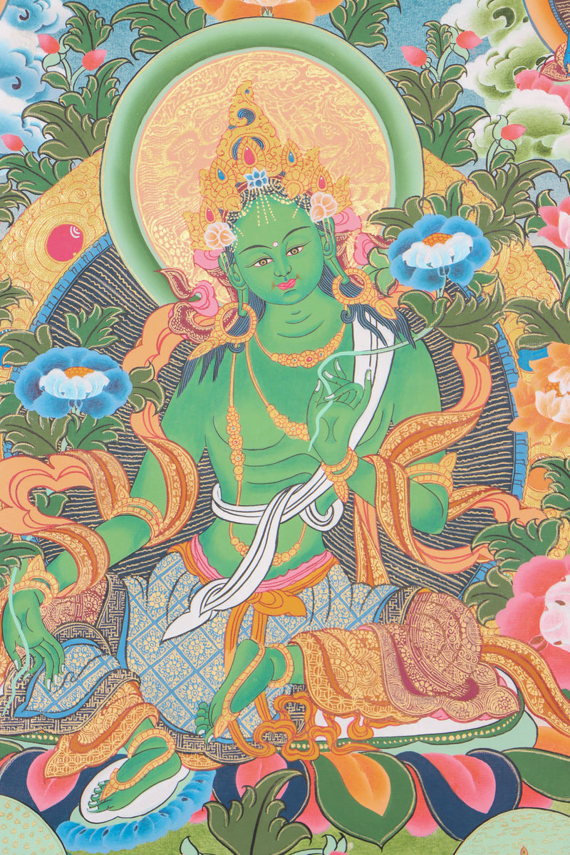 Green Tara Thangka for wall decor.