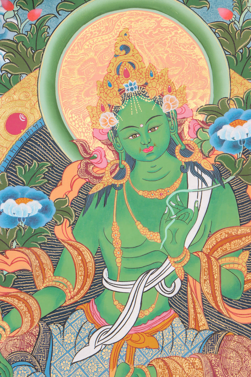 Green Tara Thangka for wall decor.