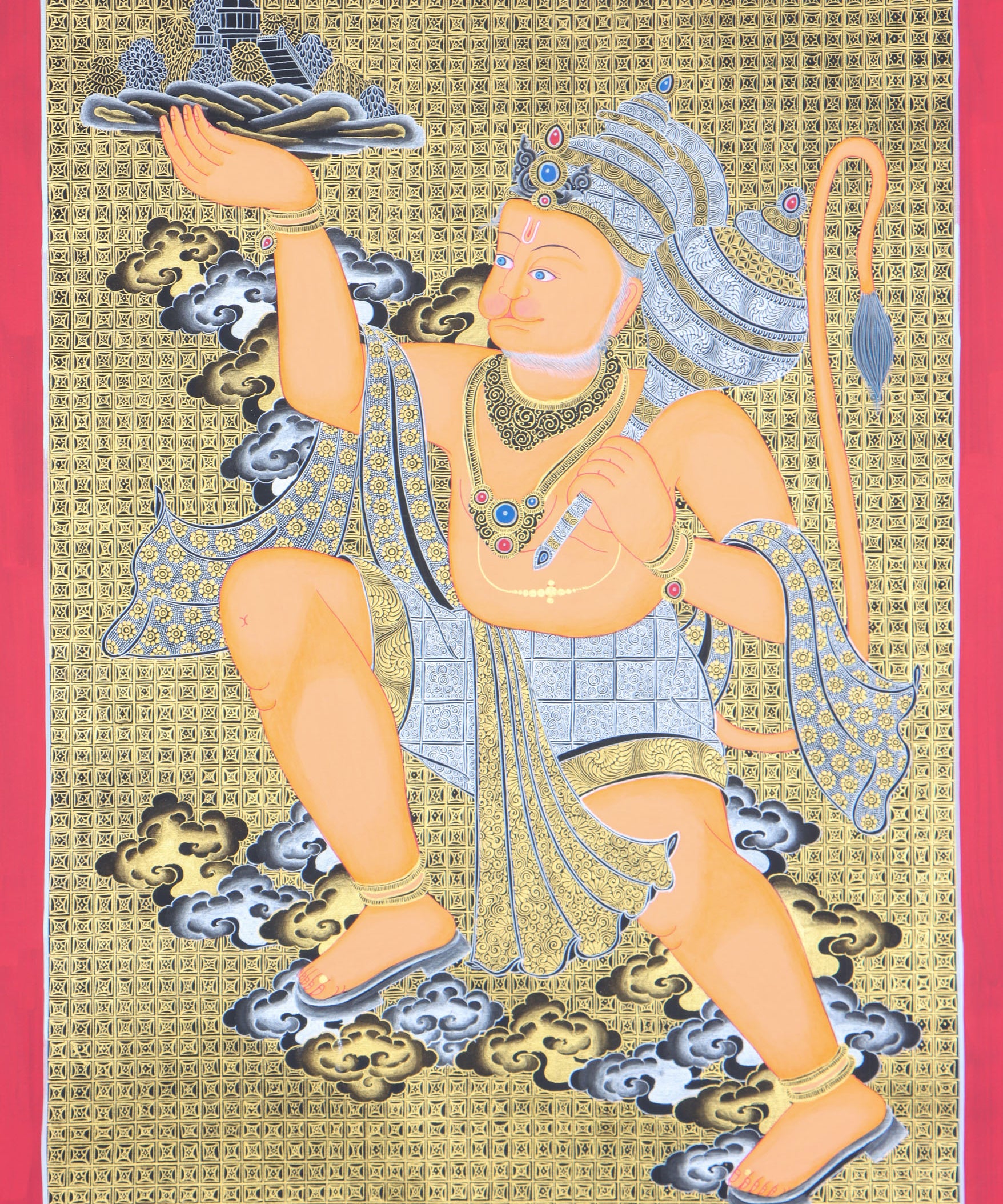 Hanuman Thangka for wall decor and meditation.