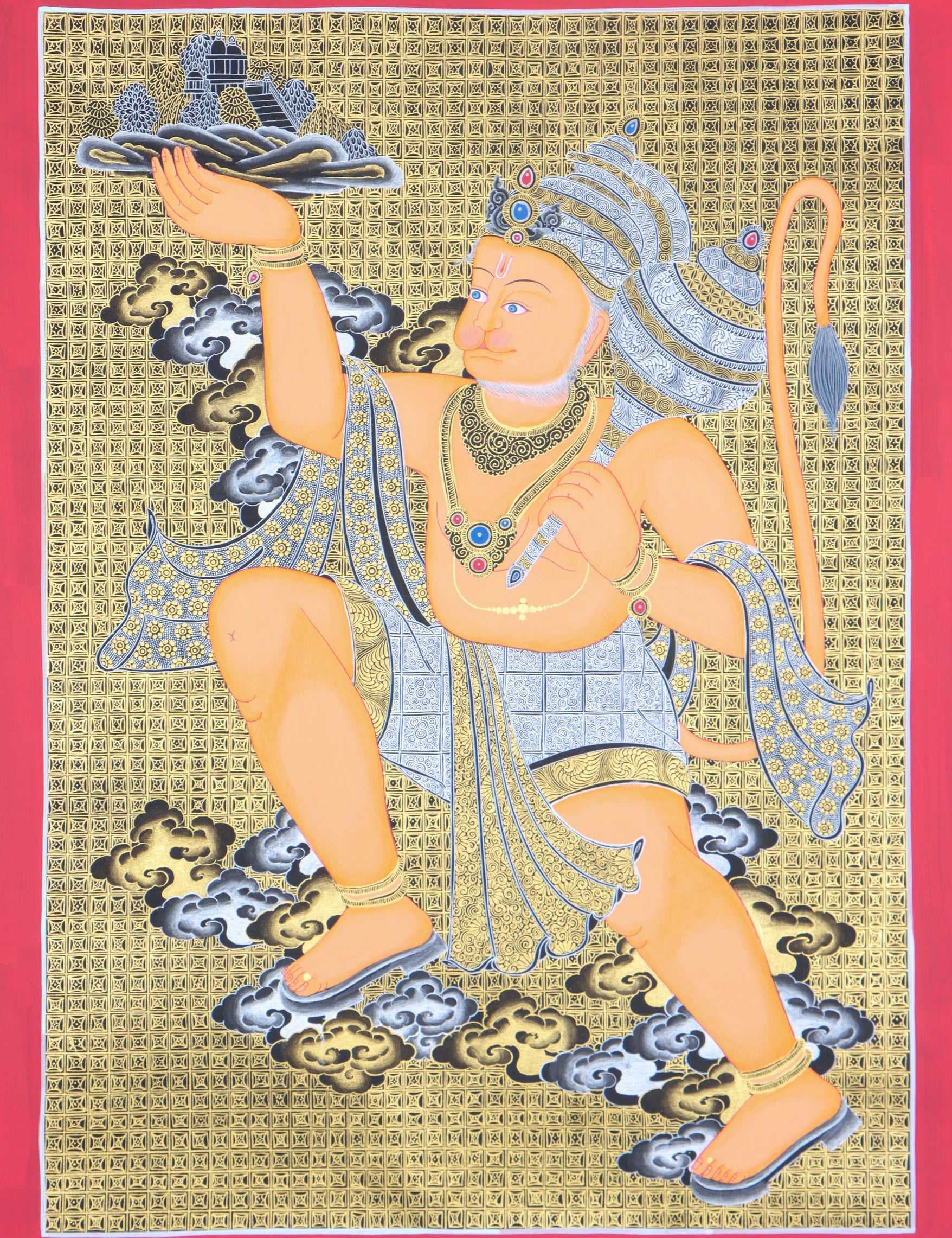 Hanuman Thangka for wall decor and meditation.