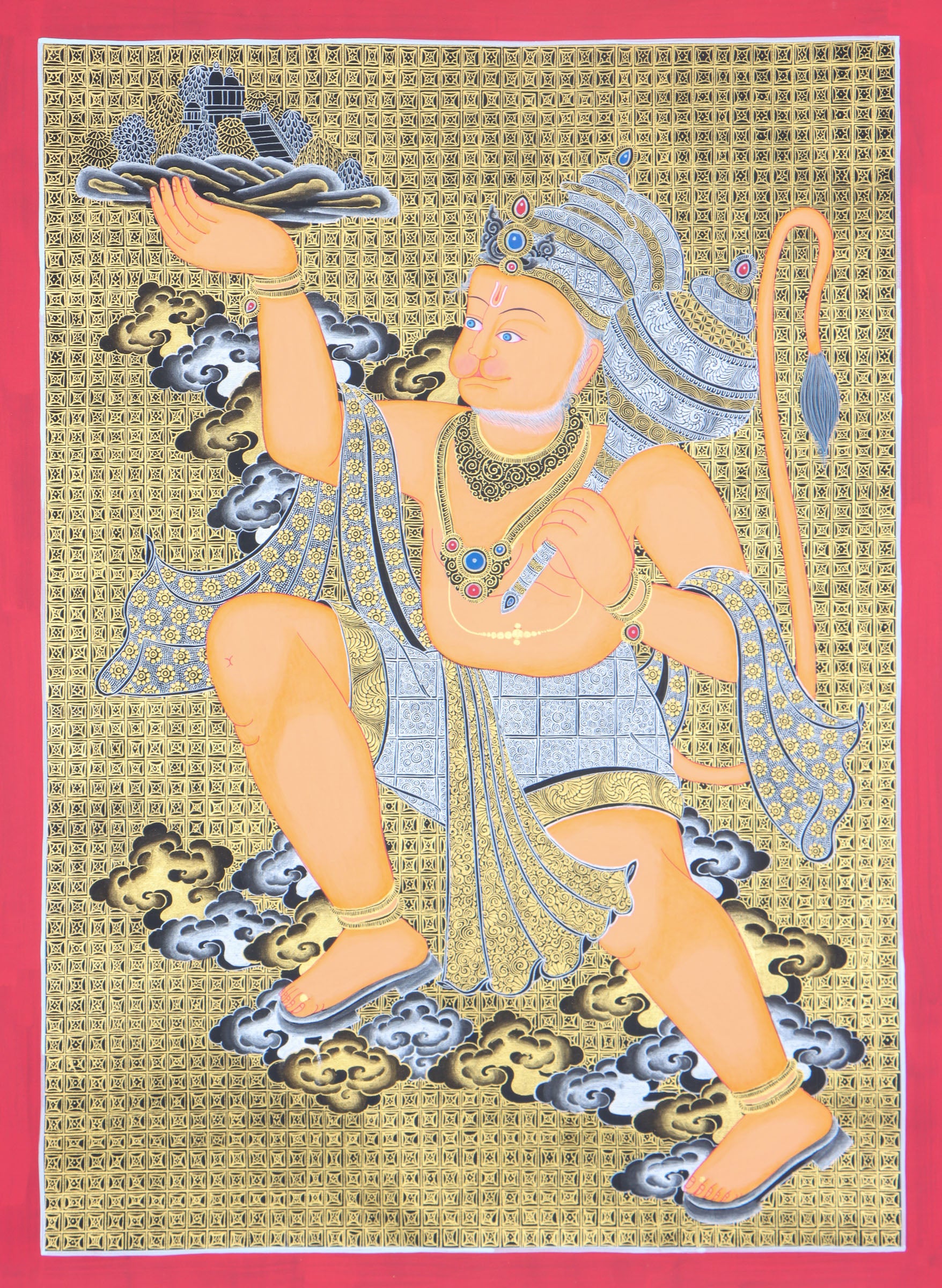 Hanuman Thangka for wall decor and meditation.