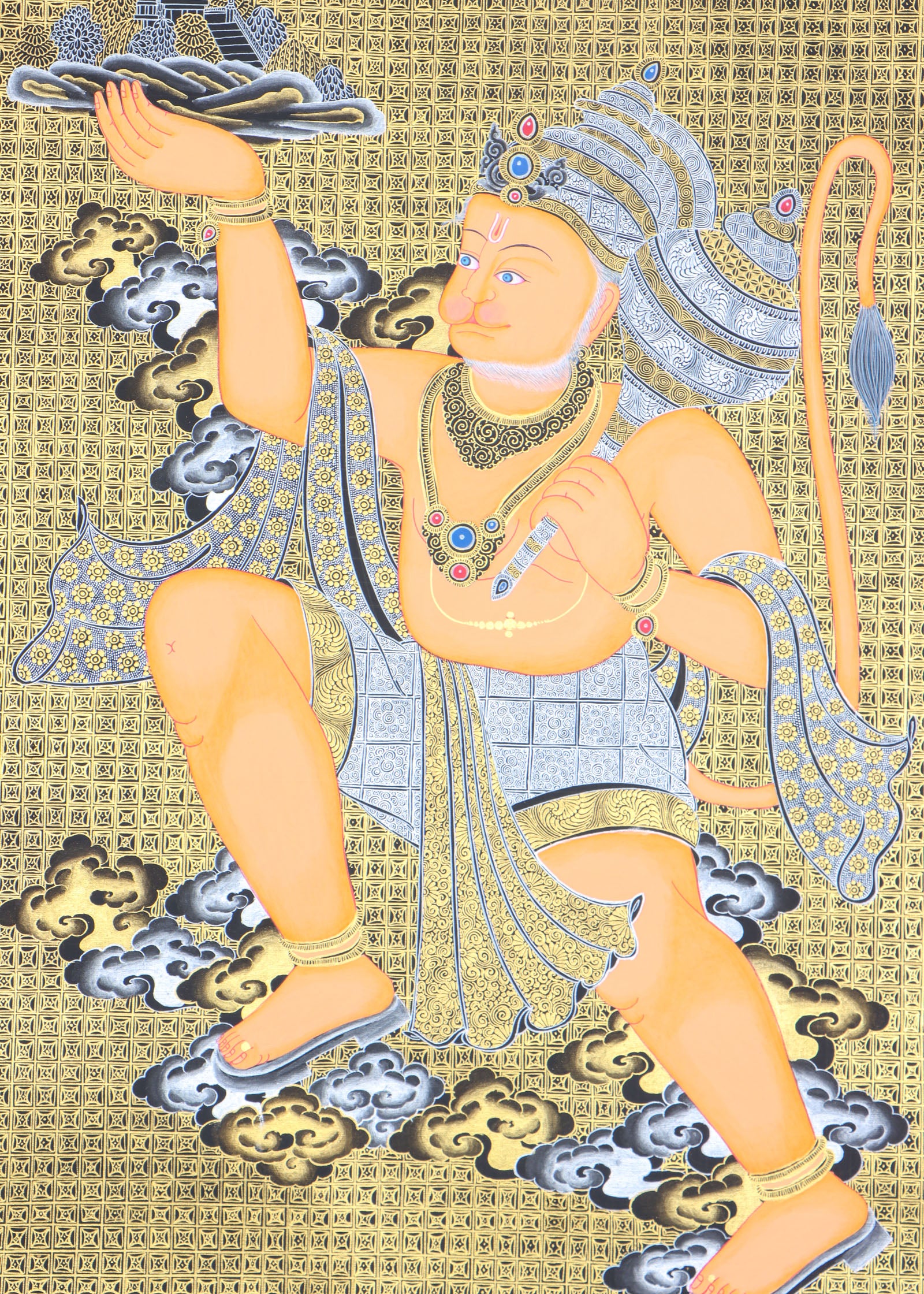Hanuman Thangka for wall decor and meditation.