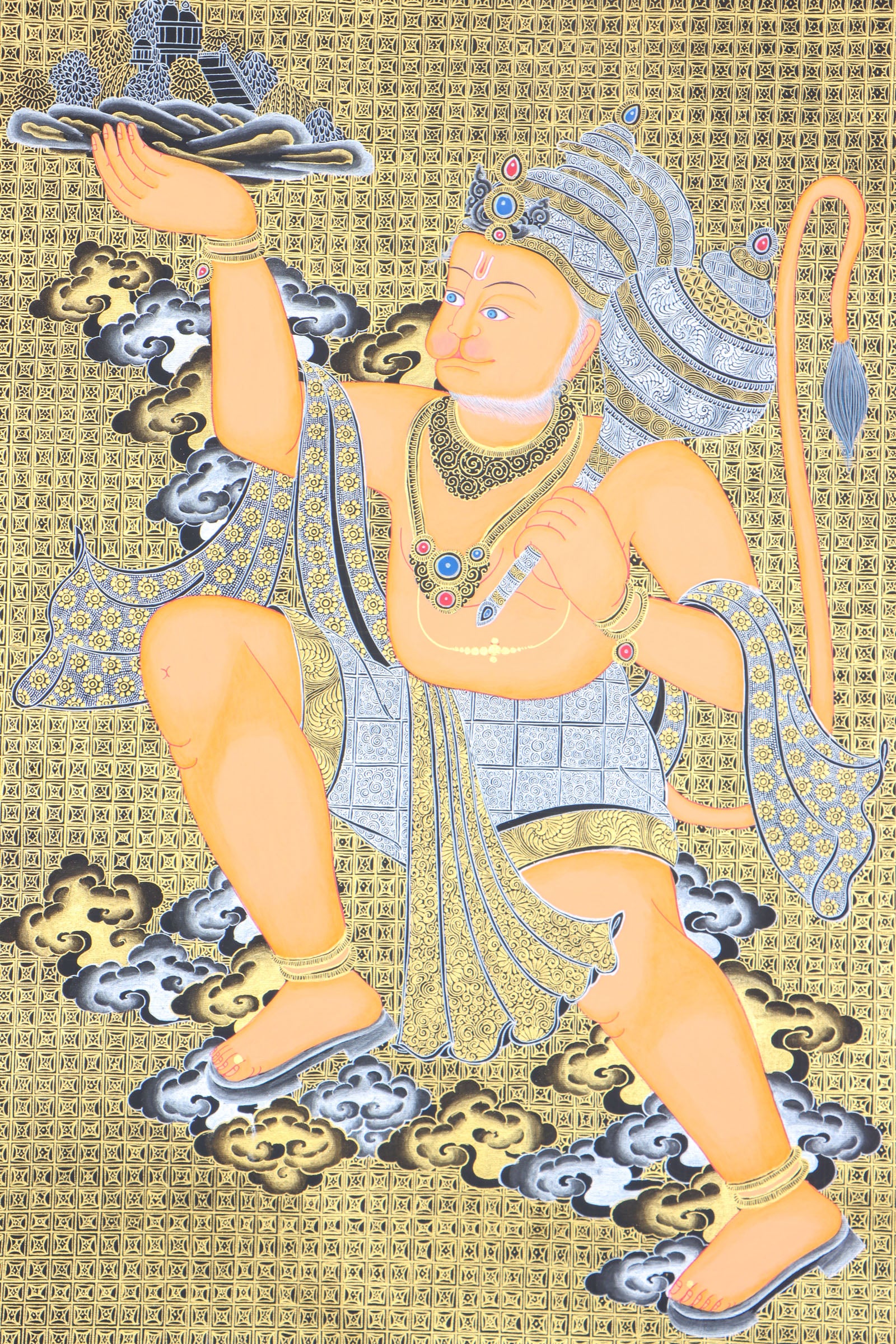 Hanuman Thangka for wall decor and meditation.
