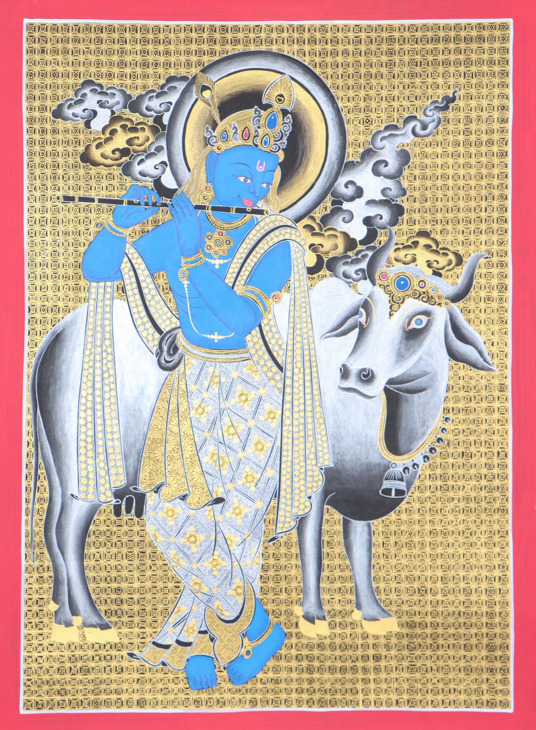 Krishna Hindu Thangka for devotion and meditation.