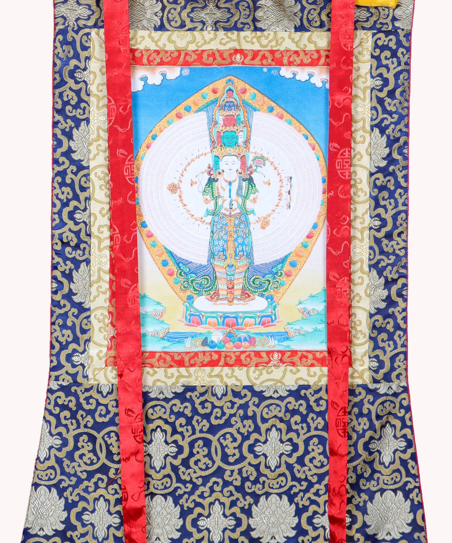 Avalokiteshvara Brocade Thangka Painting for wall decor.
