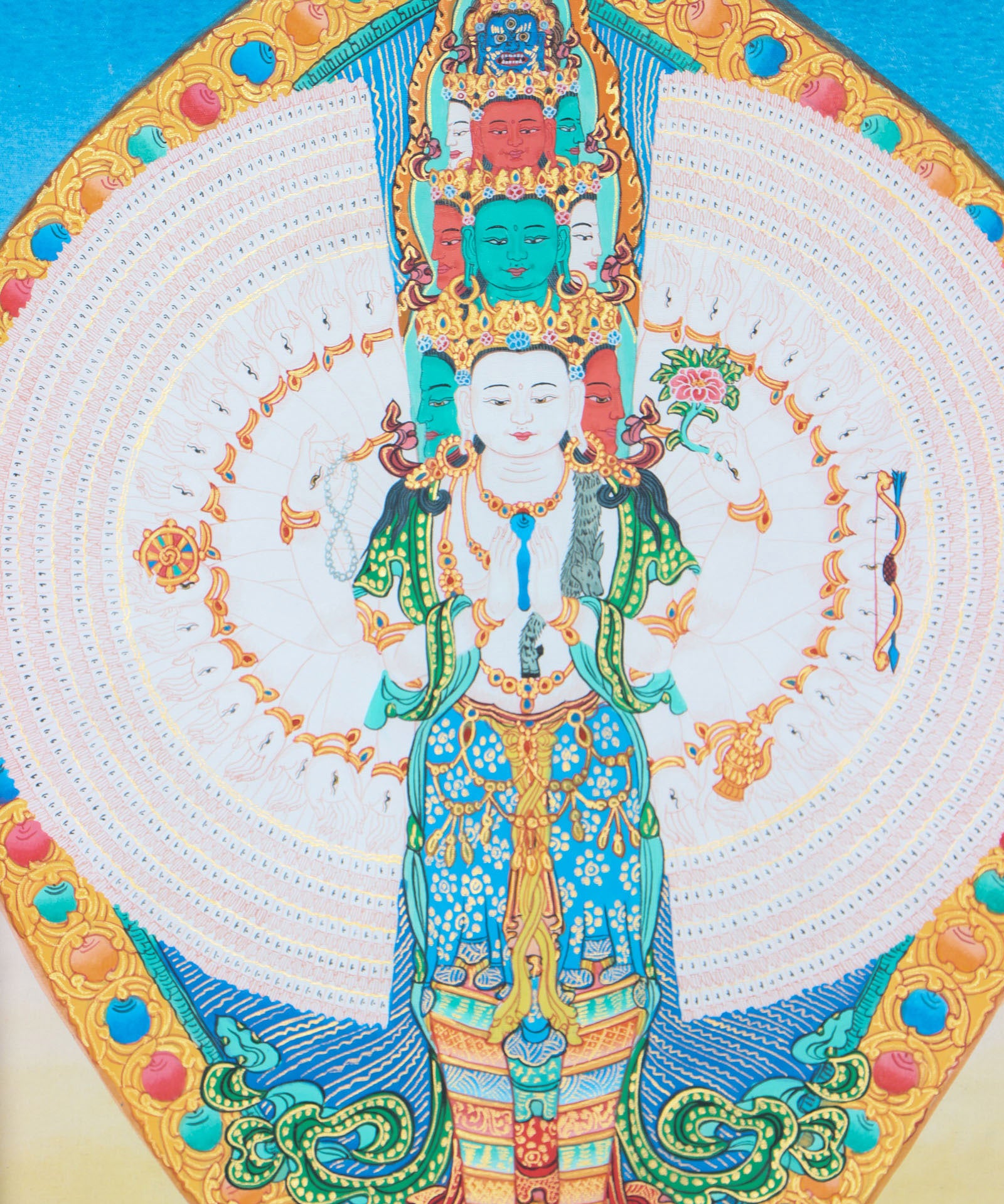 Avalokiteshvara Brocade Thangka Painting for wall decor.
