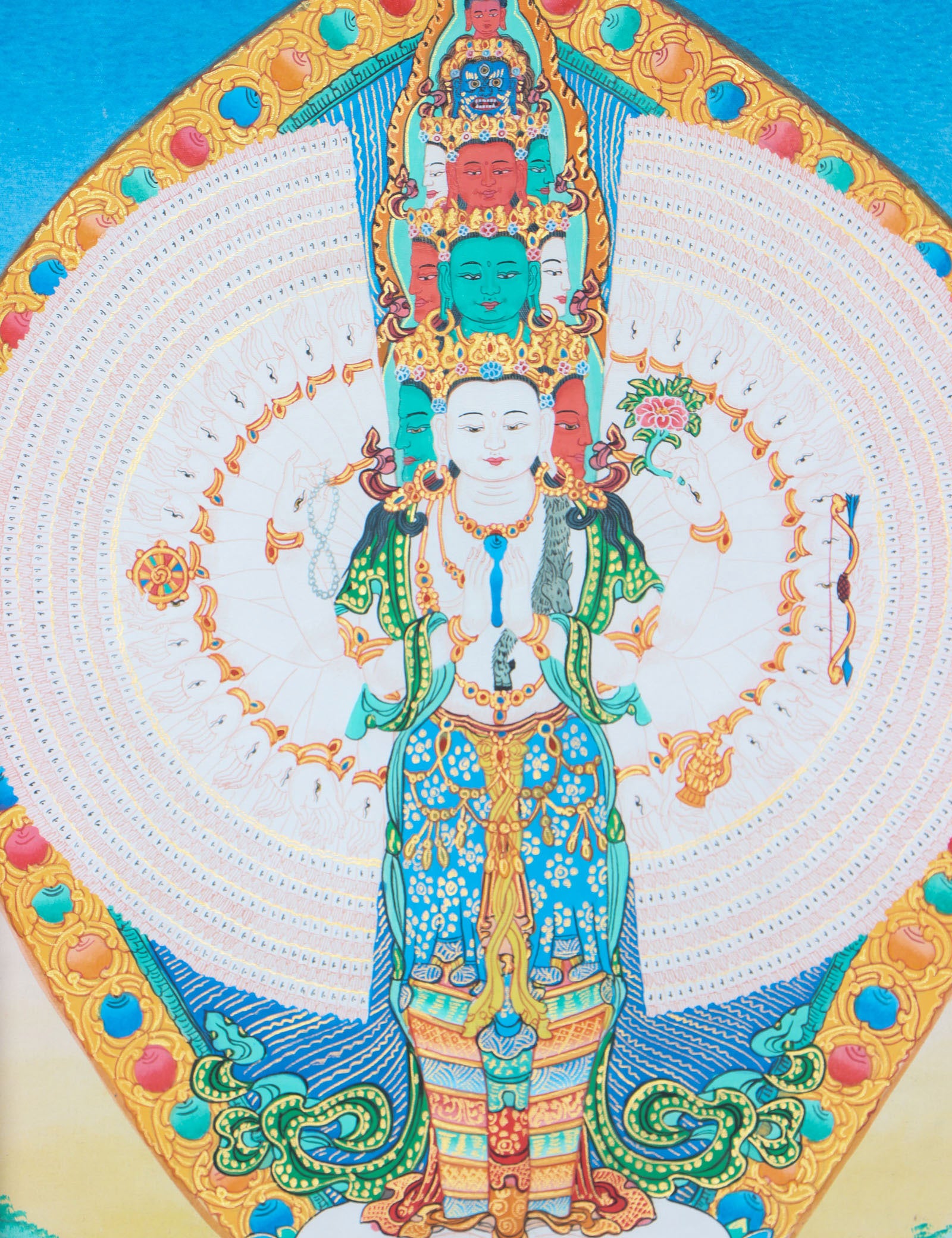 Avalokiteshvara Brocade Thangka Painting for wall decor.