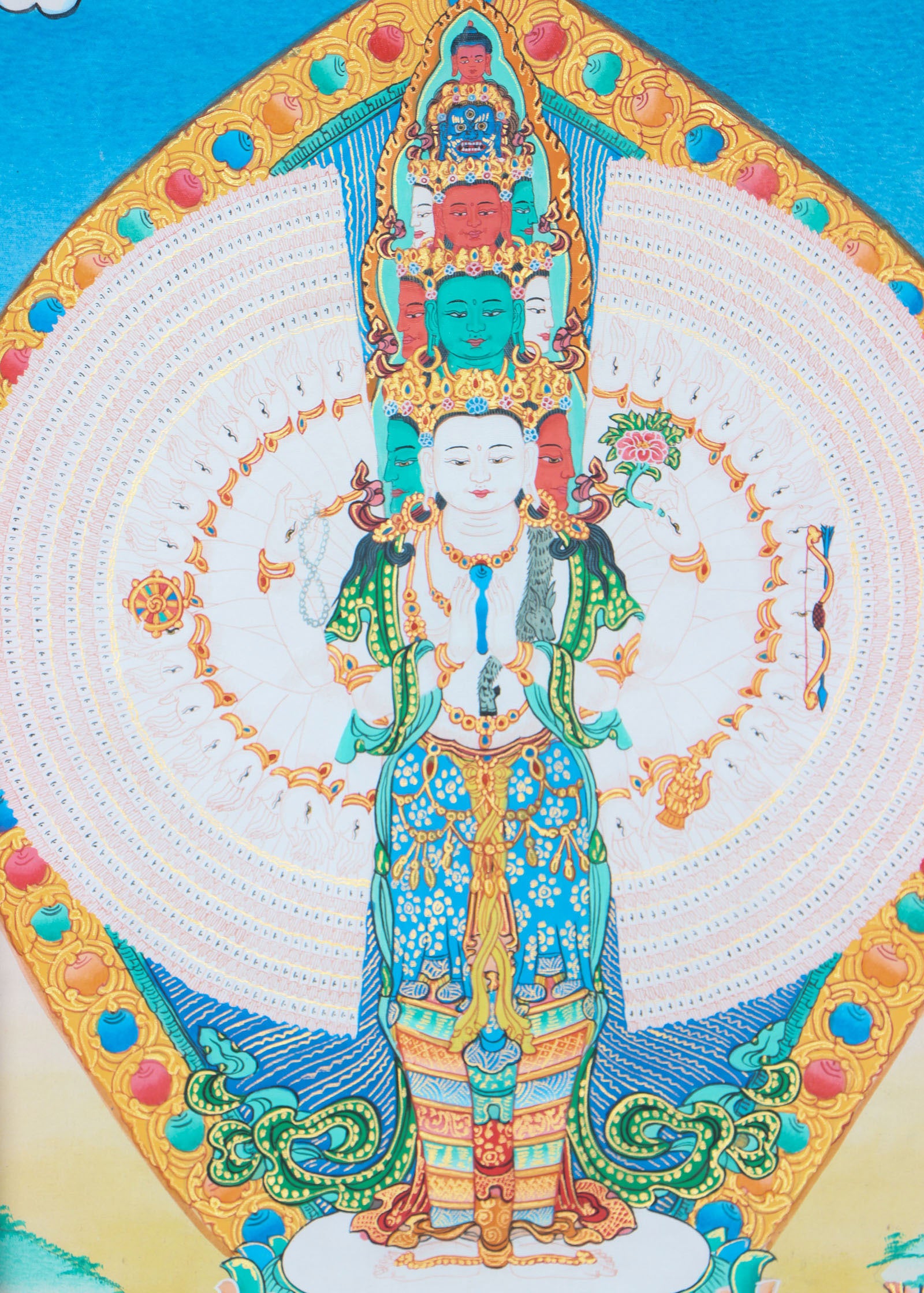 Avalokiteshvara Brocade Thangka Painting for wall decor.