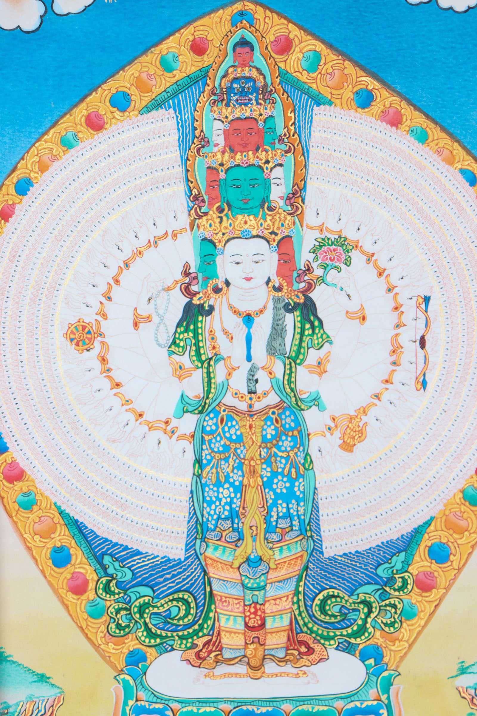 Avalokiteshvara Brocade Thangka Painting for wall decor.