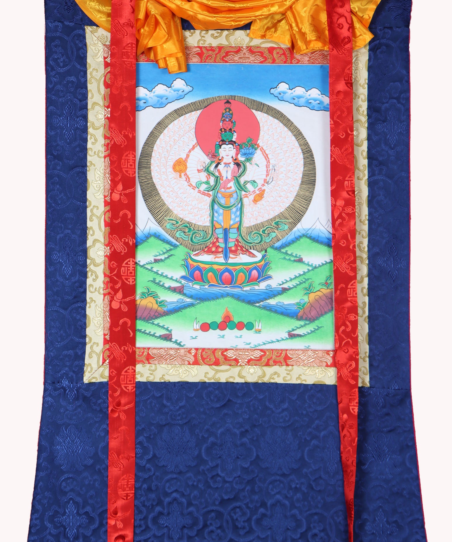 Avalokiteshvara Brocade Thangka - Tibetan Painting 