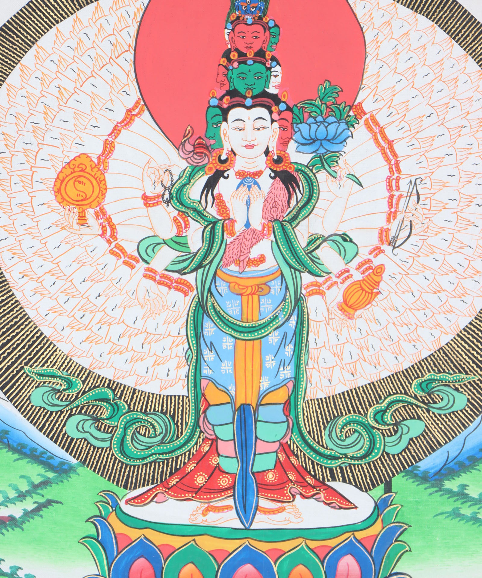 Avalokiteshvara Brocade Thangka - Tibetan Painting 