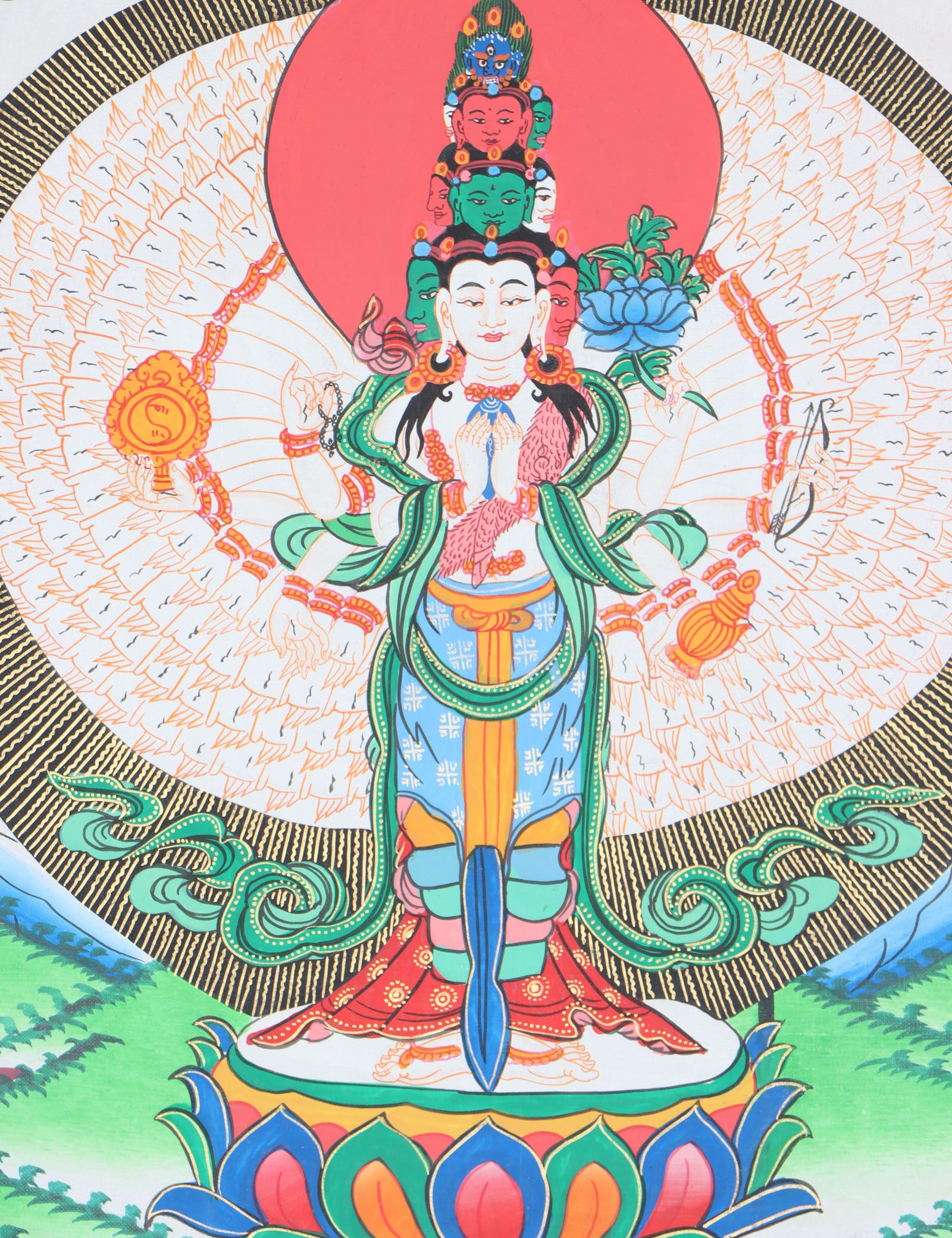 Avalokiteshvara Brocade Thangka - Tibetan Painting 