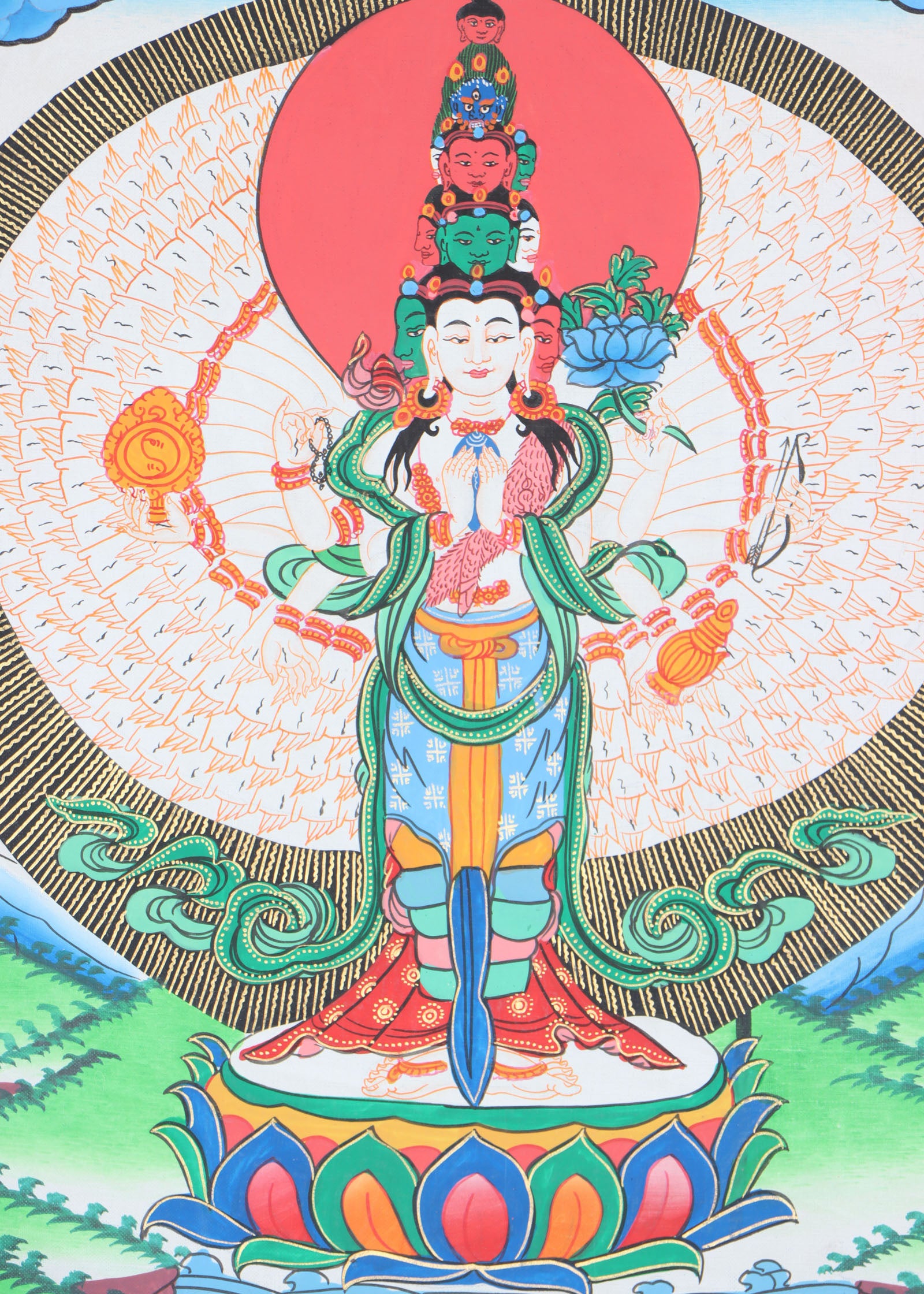 Avalokiteshvara Brocade Thangka - Tibetan Painting 
