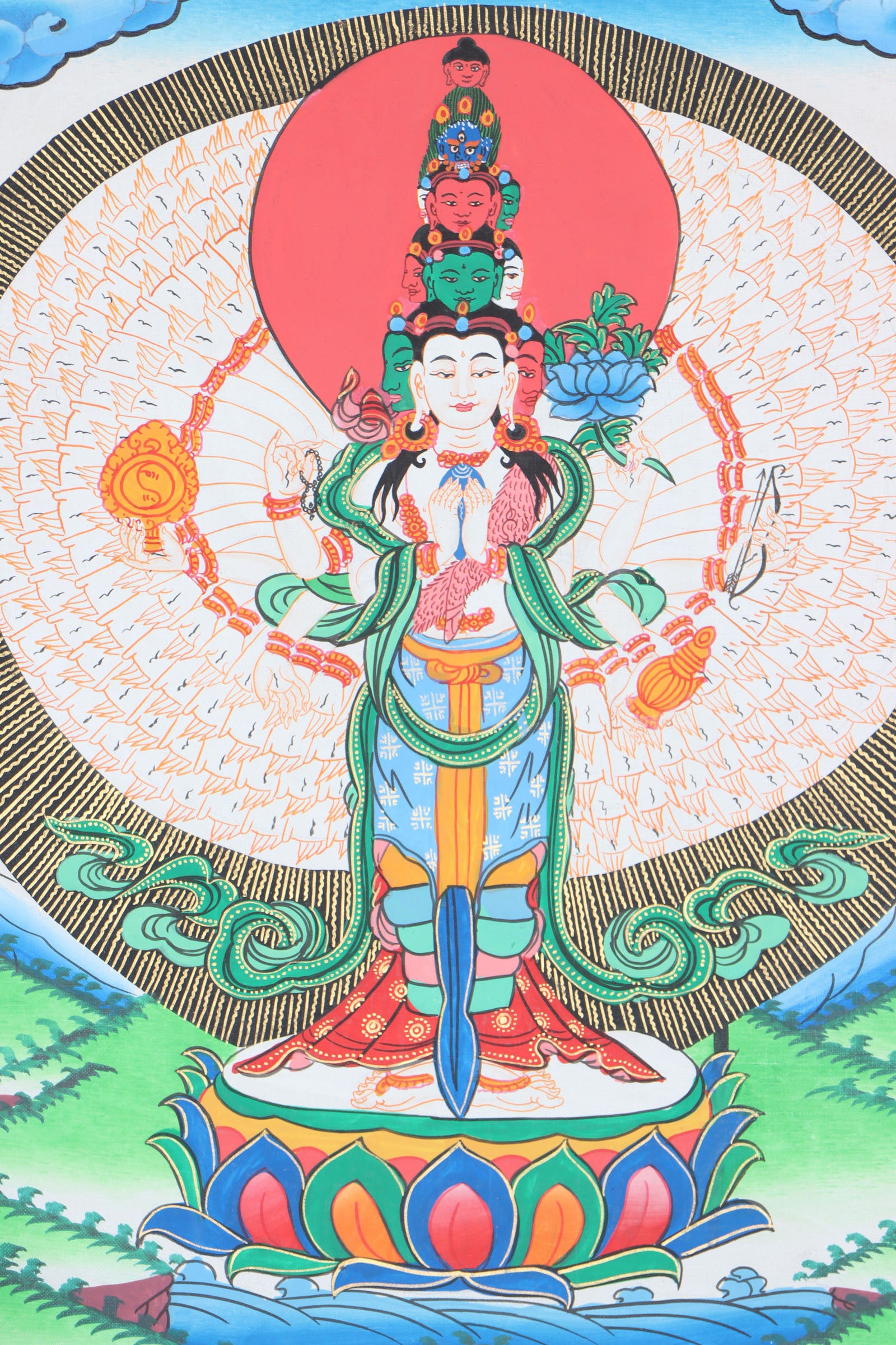 Avalokiteshvara Brocade Thangka - Tibetan Painting 